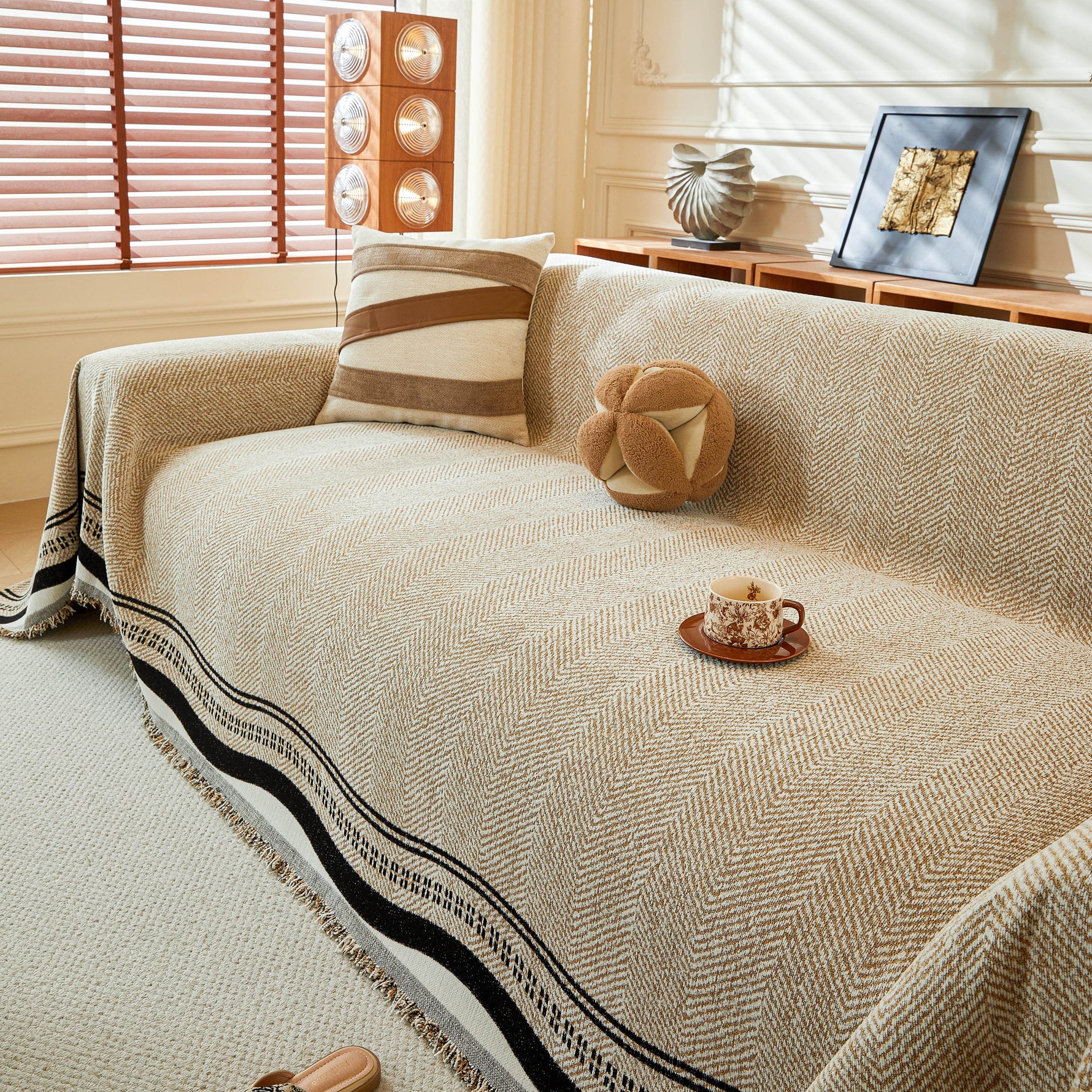 Reversible Herringbone Sofa Cover, 2-in-1 Classic British Throw Blanket for Couch