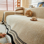 Reversible Herringbone Sofa Cover, 2-in-1 Classic British Throw Blanket for Couch