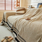 Reversible Herringbone Sofa Cover, 2-in-1 Classic British Throw Blanket for Couch