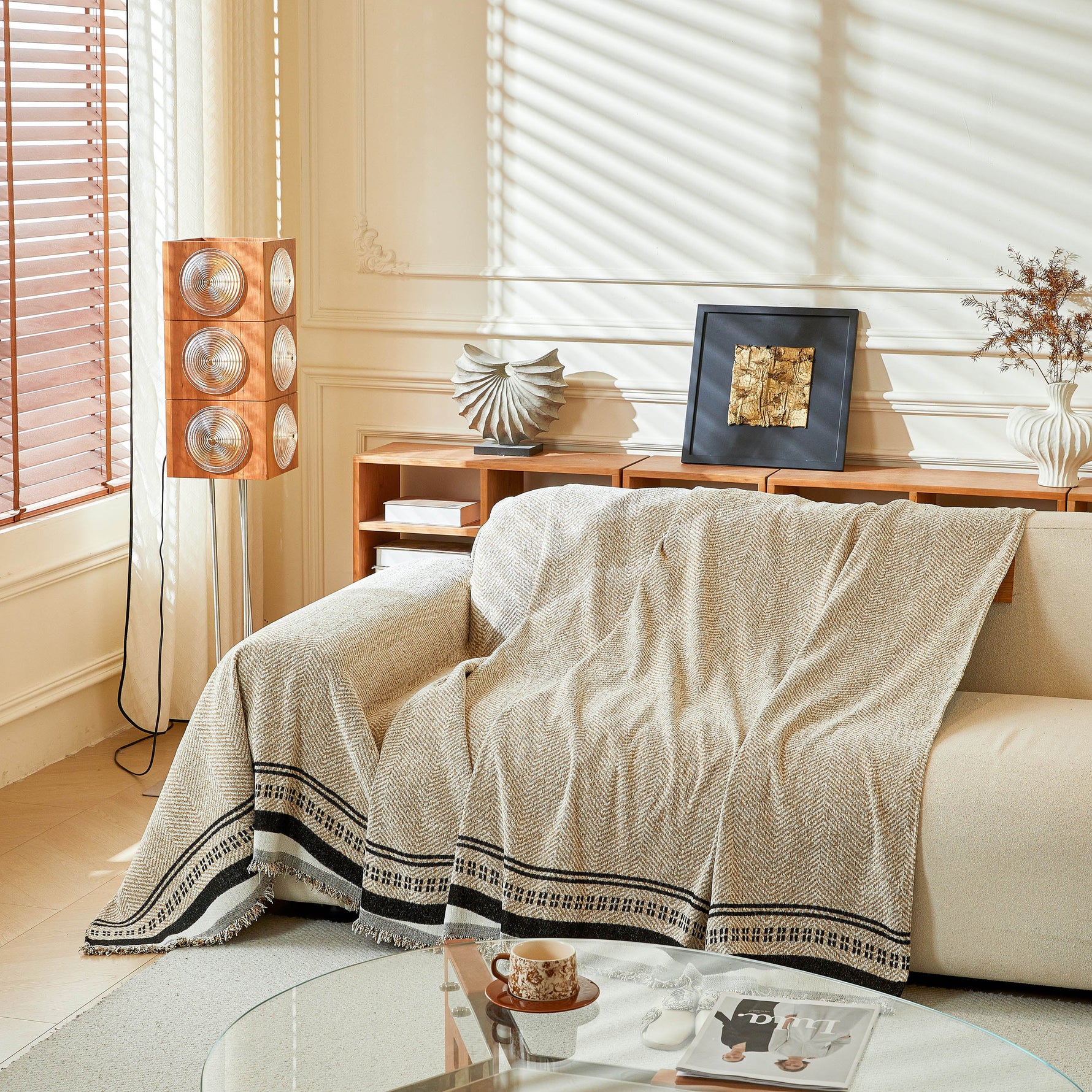 Reversible Herringbone Sofa Cover, 2-in-1 Classic British Throw Blanket for Couch