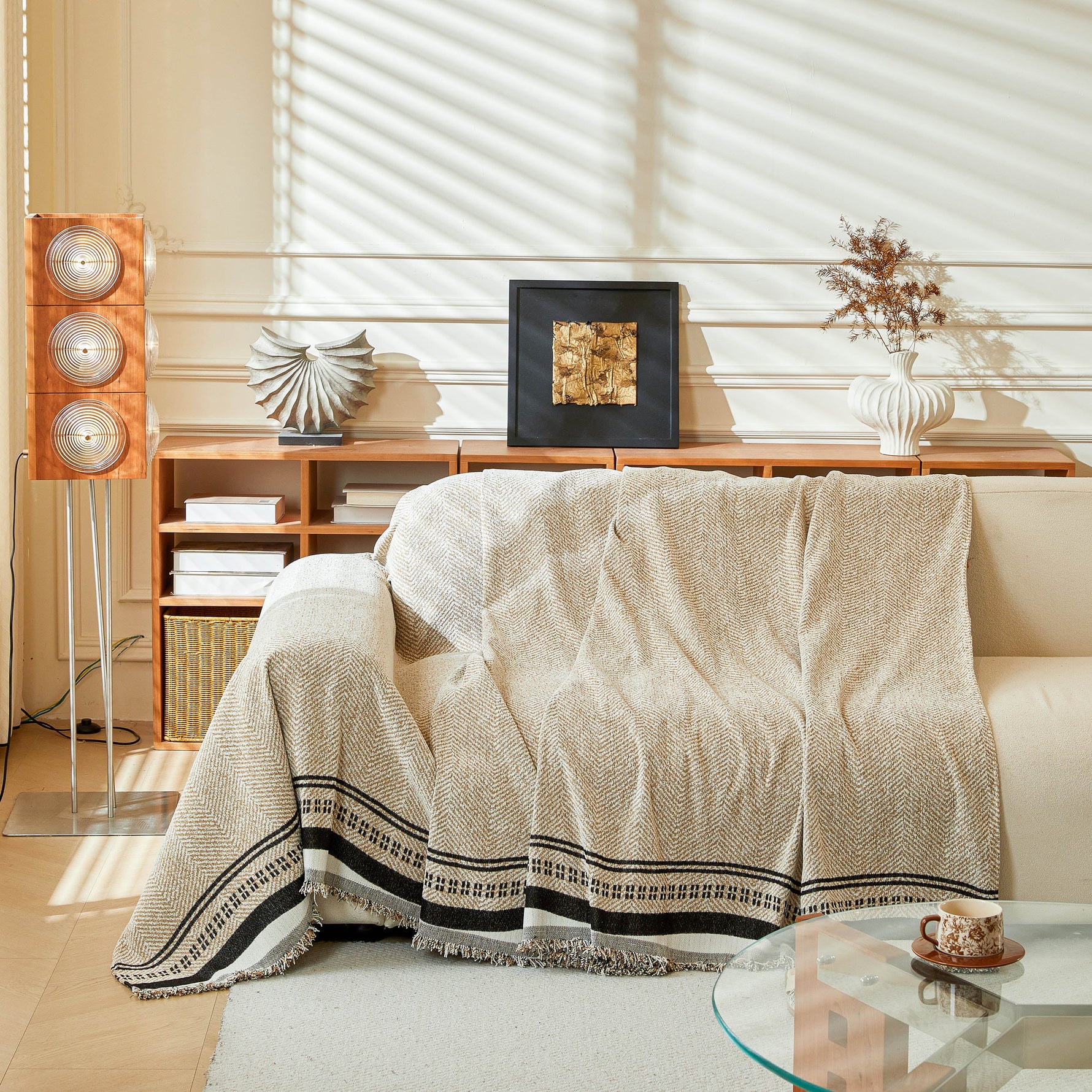 Reversible Herringbone Sofa Cover, 2-in-1 Classic British Throw Blanket for Couch