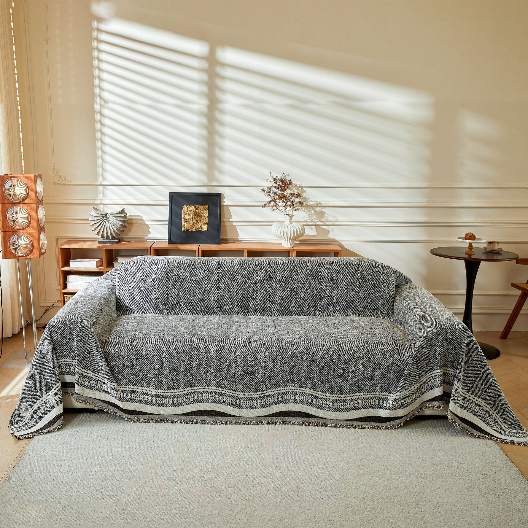 Reversible Herringbone Sofa Cover, 2-in-1 Classic British Throw Blanket for Couch