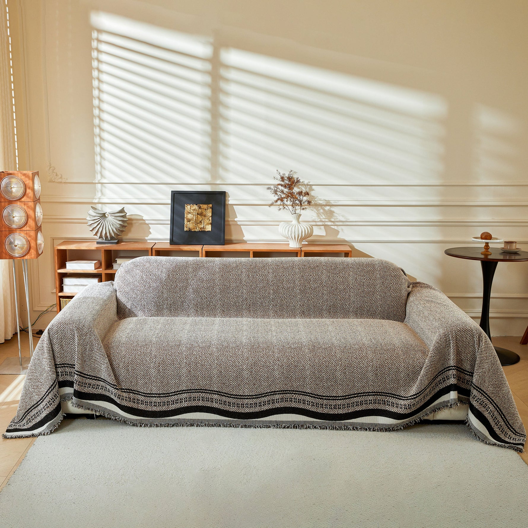 Reversible Herringbone Sofa Cover, 2-in-1 Classic British Throw Blanket for Couch