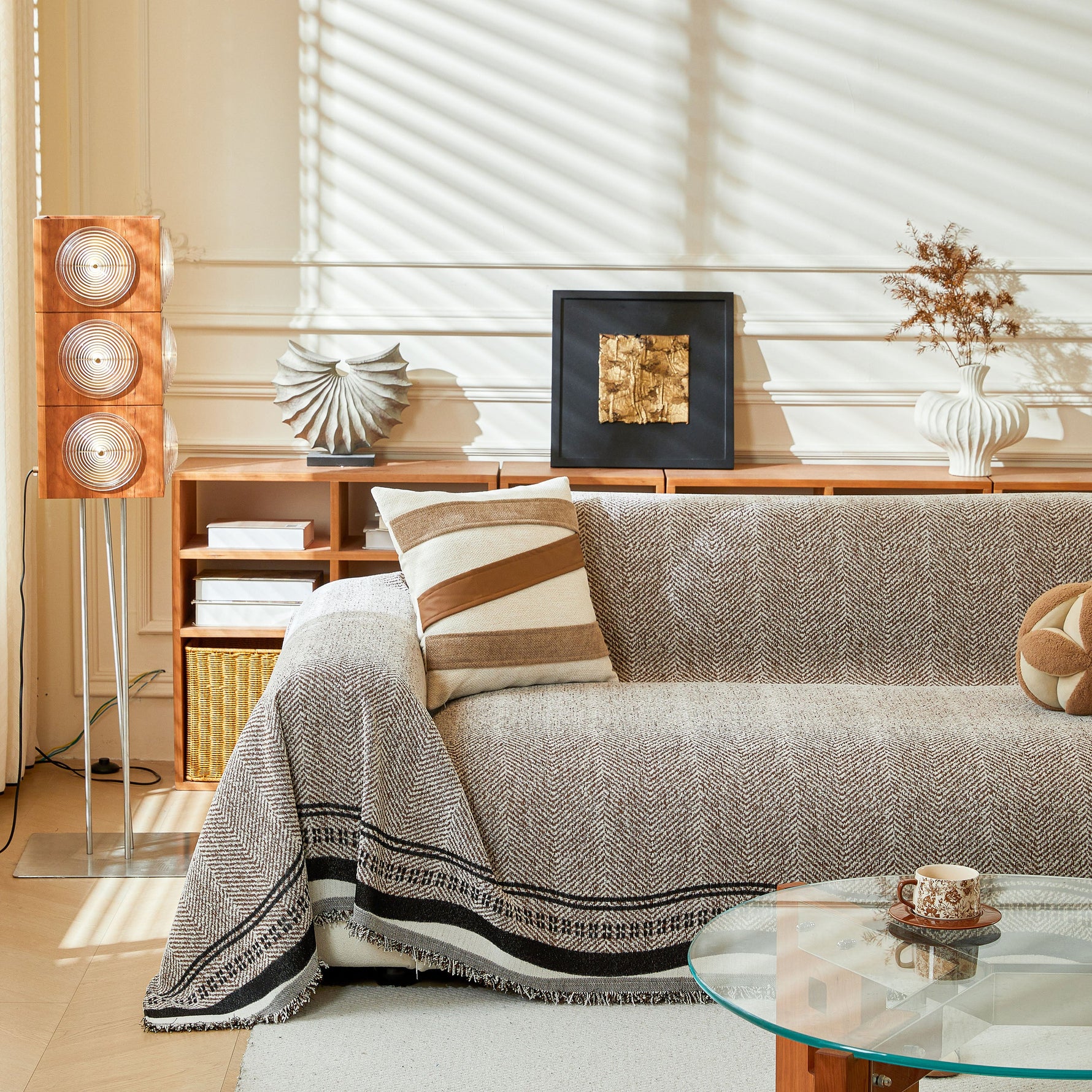 Reversible Herringbone Sofa Cover, 2-in-1 Classic British Throw Blanket for Couch