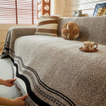 Reversible Herringbone Sofa Cover, 2-in-1 Classic British Throw Blanket for Couch