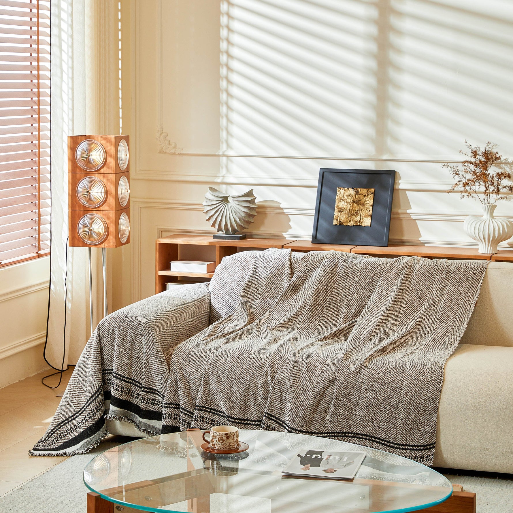 Reversible Herringbone Sofa Cover, 2-in-1 Classic British Throw Blanket for Couch