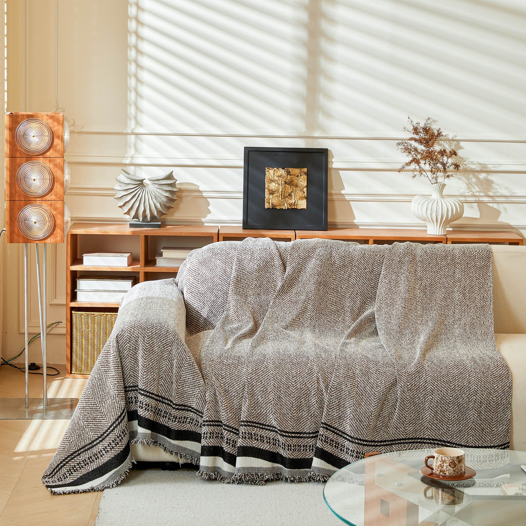 Reversible Herringbone Sofa Cover, 2-in-1 Classic British Throw Blanket for Couch