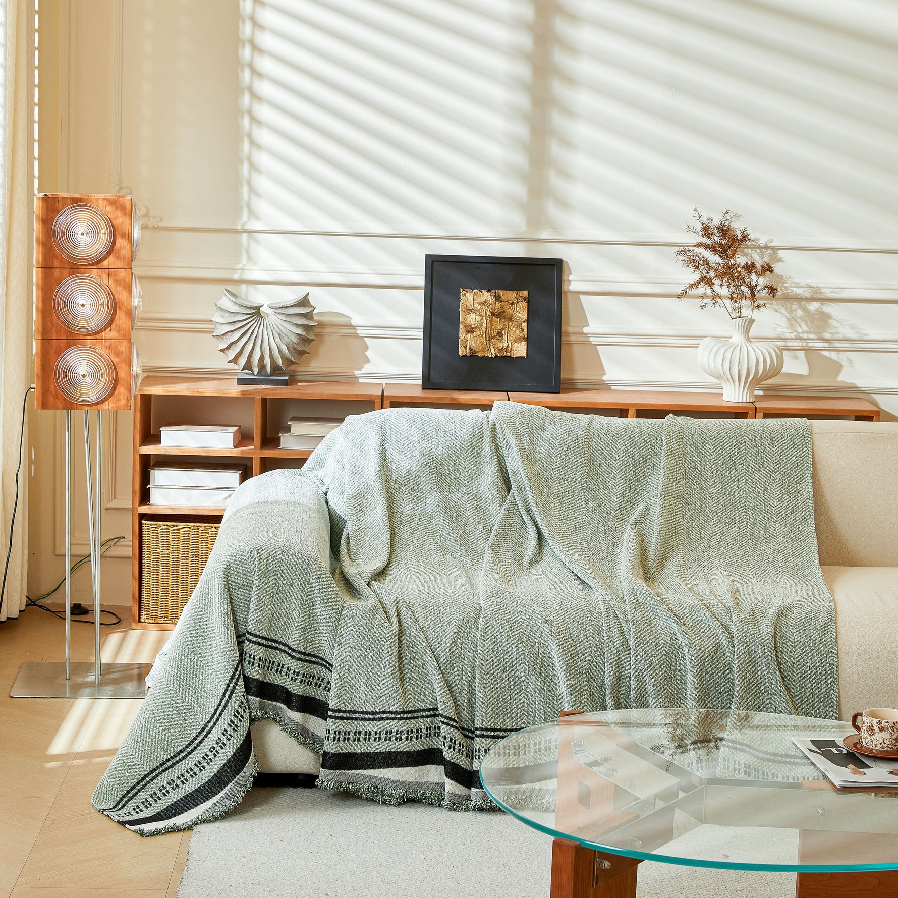 Reversible Herringbone Sofa Cover, 2-in-1 Classic British Throw Blanket for Couch