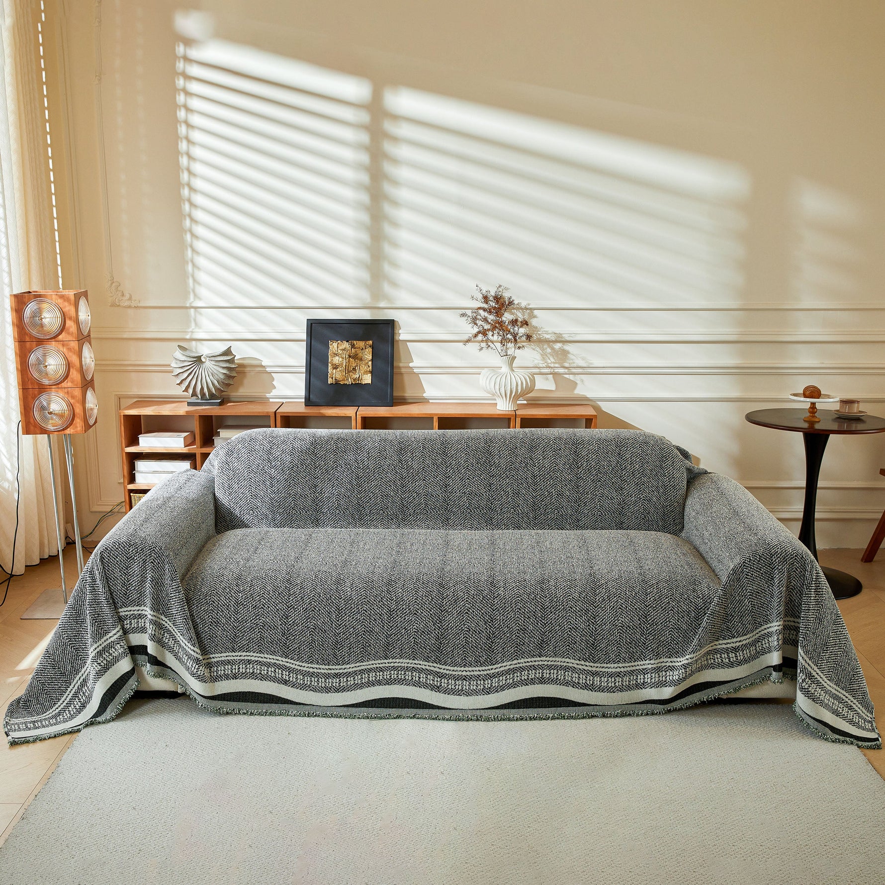 Reversible Herringbone Sofa Cover, 2-in-1 Classic British Throw Blanket for Couch