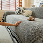 Reversible Herringbone Sofa Cover, 2-in-1 Classic British Throw Blanket for Couch