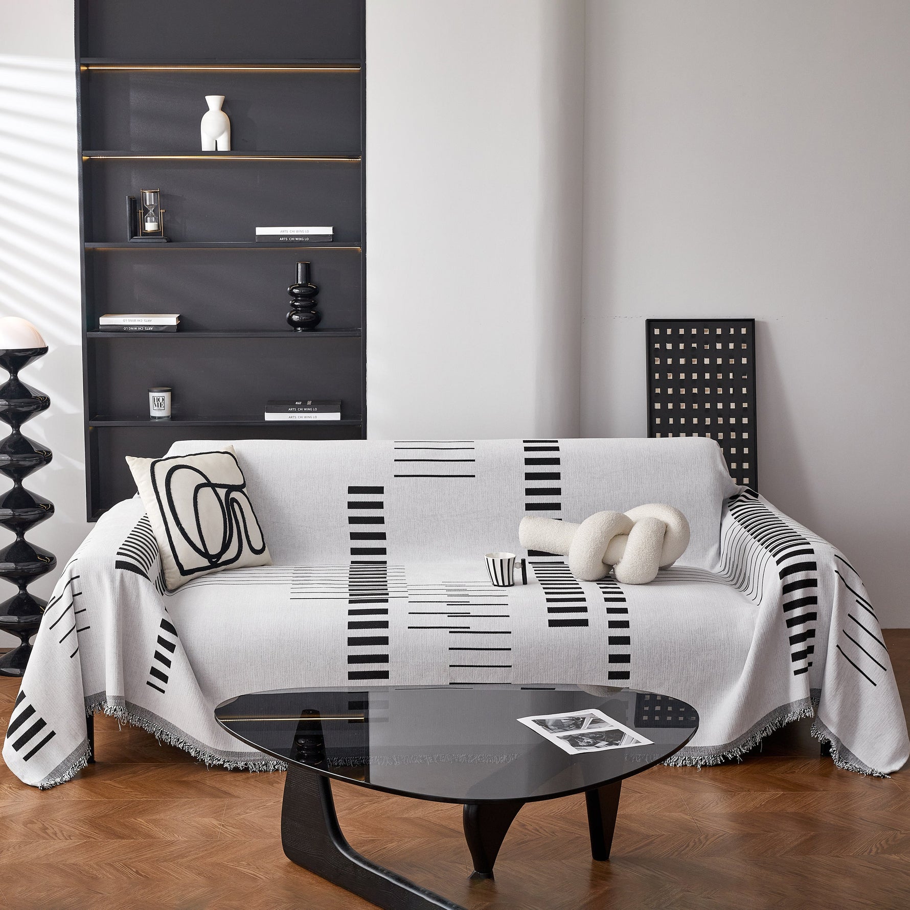 Reversible Chenille Couch Cover Blanket with Tassel Large Boho Futon Cover L Shaped Sectional Cover