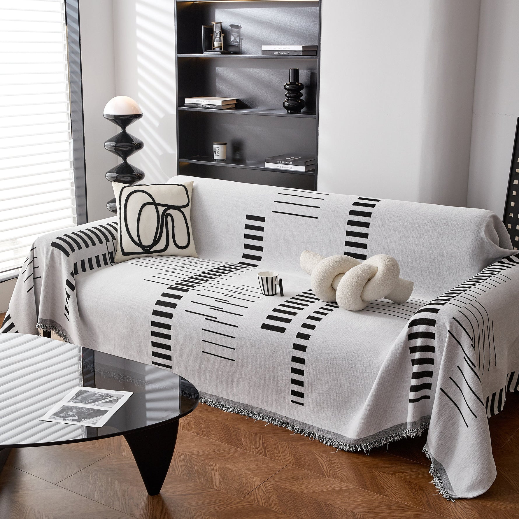 Reversible Chenille Couch Cover Blanket with Tassel Large Boho Futon Cover L Shaped Sectional Cover