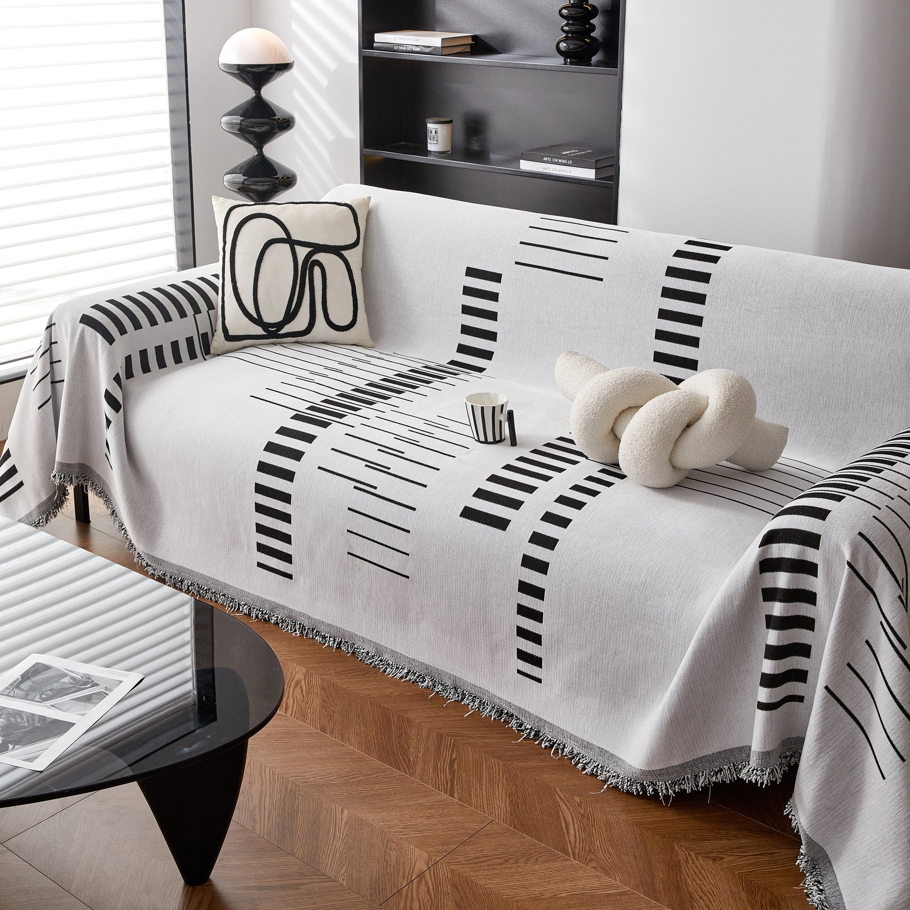 Reversible Chenille Couch Cover Blanket with Tassel Large Boho Futon Cover L Shaped Sectional Cover