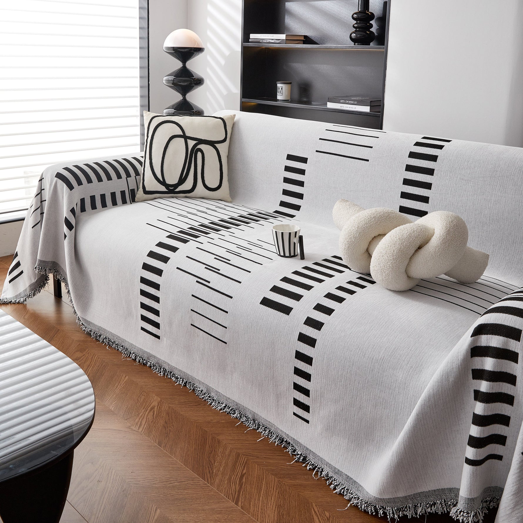 Reversible Chenille Couch Cover Blanket with Tassel Large Boho Futon Cover L Shaped Sectional Cover