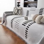 Reversible Chenille Couch Cover Blanket with Tassel Large Boho Futon Cover L Shaped Sectional Cover