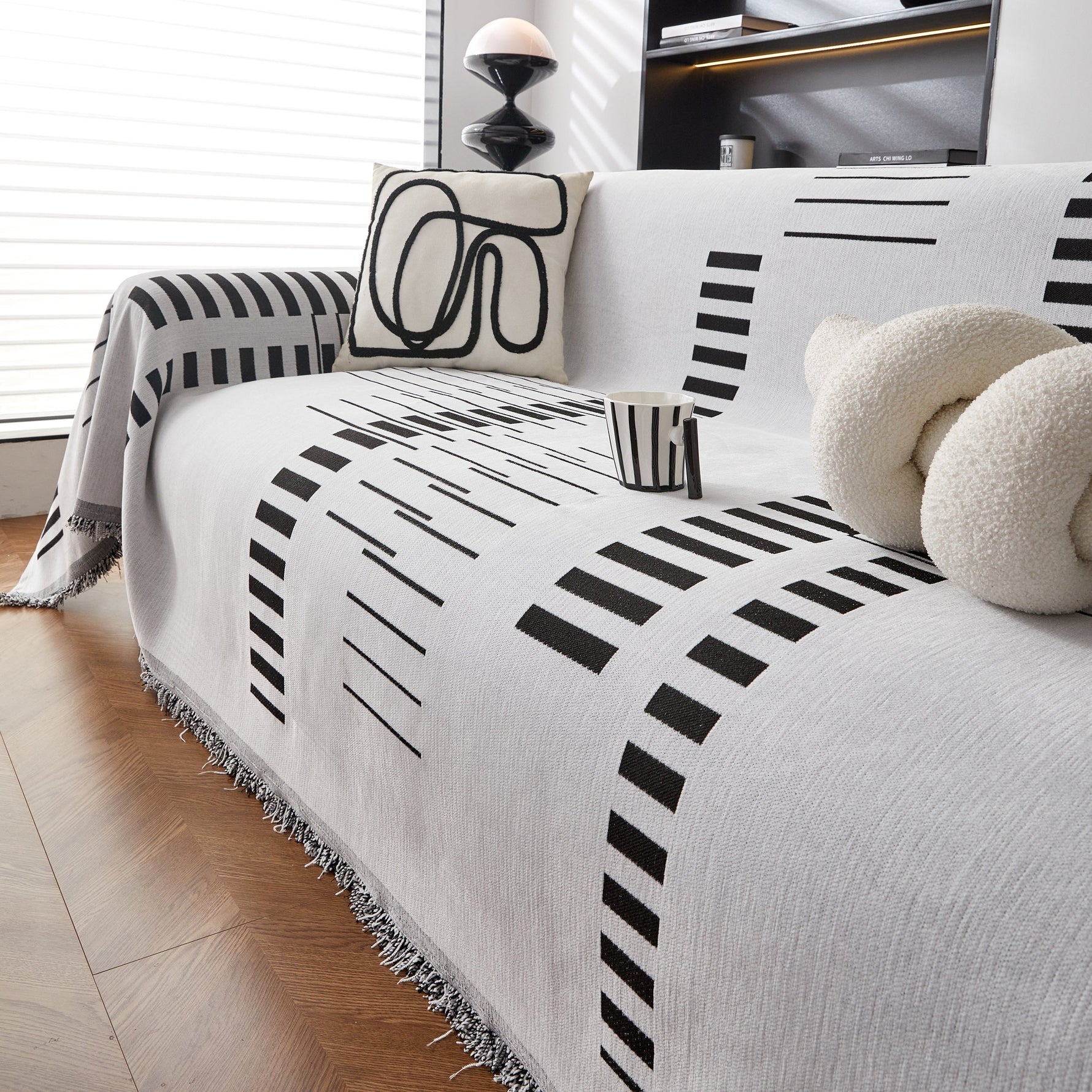 Reversible Chenille Couch Cover Blanket with Tassel Large Boho Futon Cover L Shaped Sectional Cover