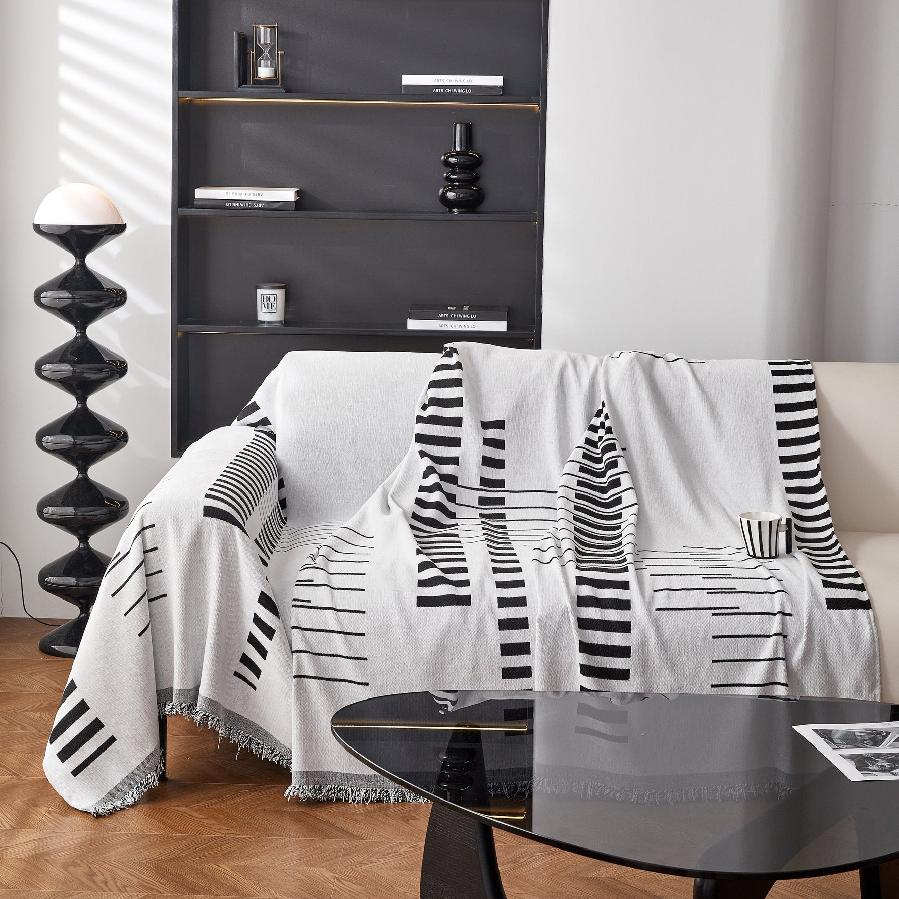 Reversible Chenille Couch Cover Blanket with Tassel Large Boho Futon Cover L Shaped Sectional Cover