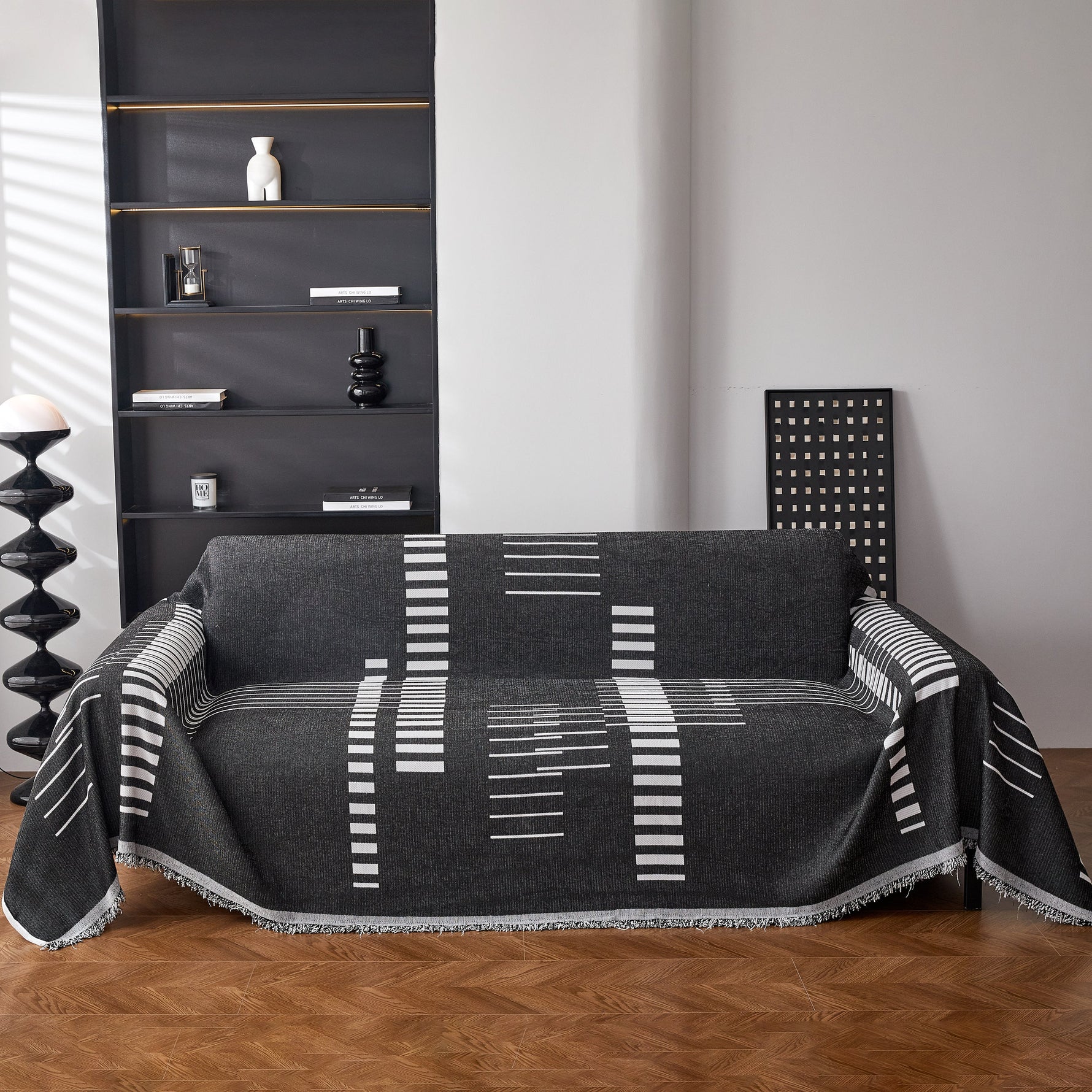 Reversible Chenille Couch Cover Blanket with Tassel Large Boho Futon Cover L Shaped Sectional Cover