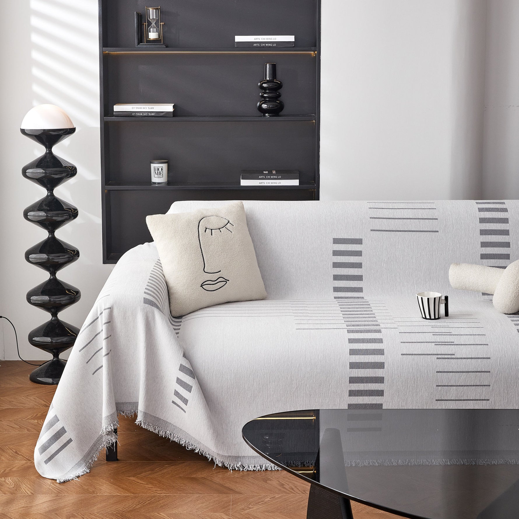 Reversible Chenille Couch Cover Blanket with Tassel Large Boho Futon Cover L Shaped Sectional Cover