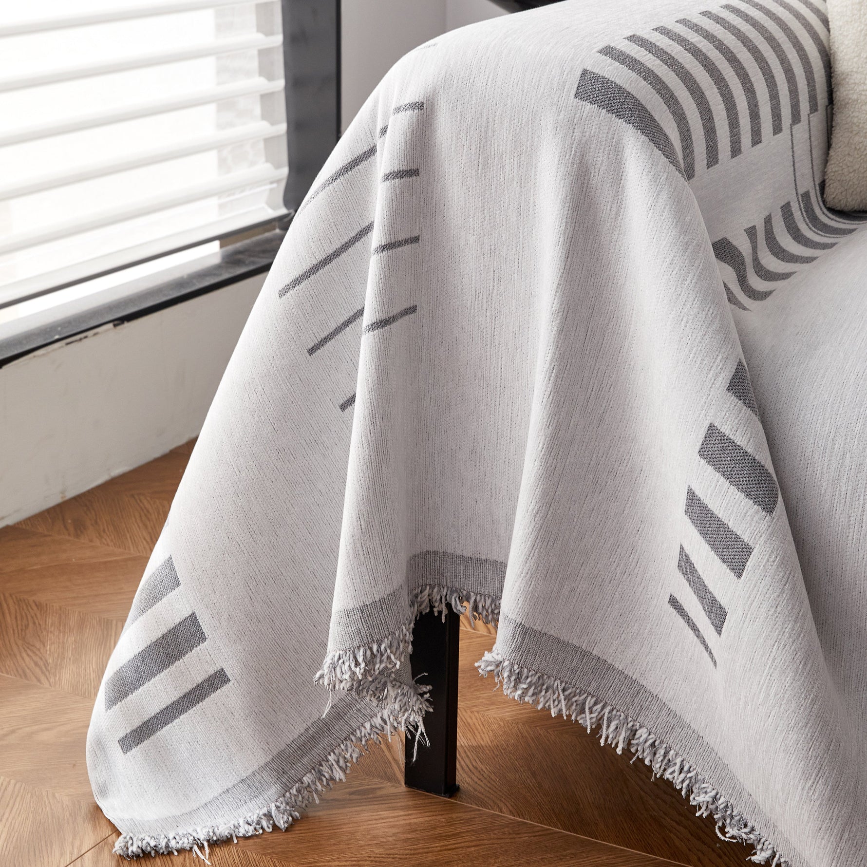 Reversible Chenille Couch Cover Blanket with Tassel Large Boho Futon Cover L Shaped Sectional Cover