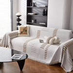 Reversible Chenille Couch Cover Blanket with Tassel Large Boho Futon Cover L Shaped Sectional Cover