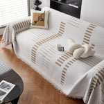 Reversible Chenille Couch Cover Blanket with Tassel Large Boho Futon Cover L Shaped Sectional Cover