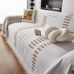 Reversible Chenille Couch Cover Blanket with Tassel Large Boho Futon Cover L Shaped Sectional Cover