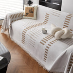 Reversible Chenille Couch Cover Blanket with Tassel Large Boho Futon Cover L Shaped Sectional Cover