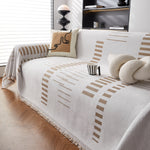 Reversible Chenille Couch Cover Blanket with Tassel Large Boho Futon Cover L Shaped Sectional Cover