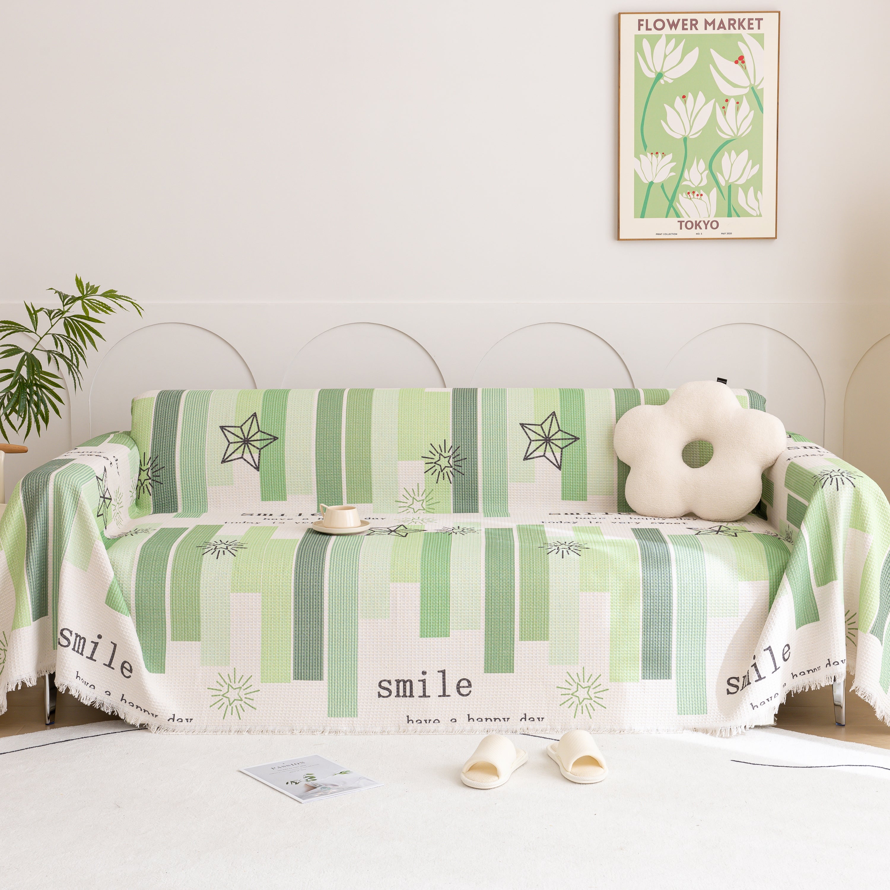 Chenille Sofa Cover Throw, Smile Couch Cover Blanket Throws for Couches, Soft Sofa Towel