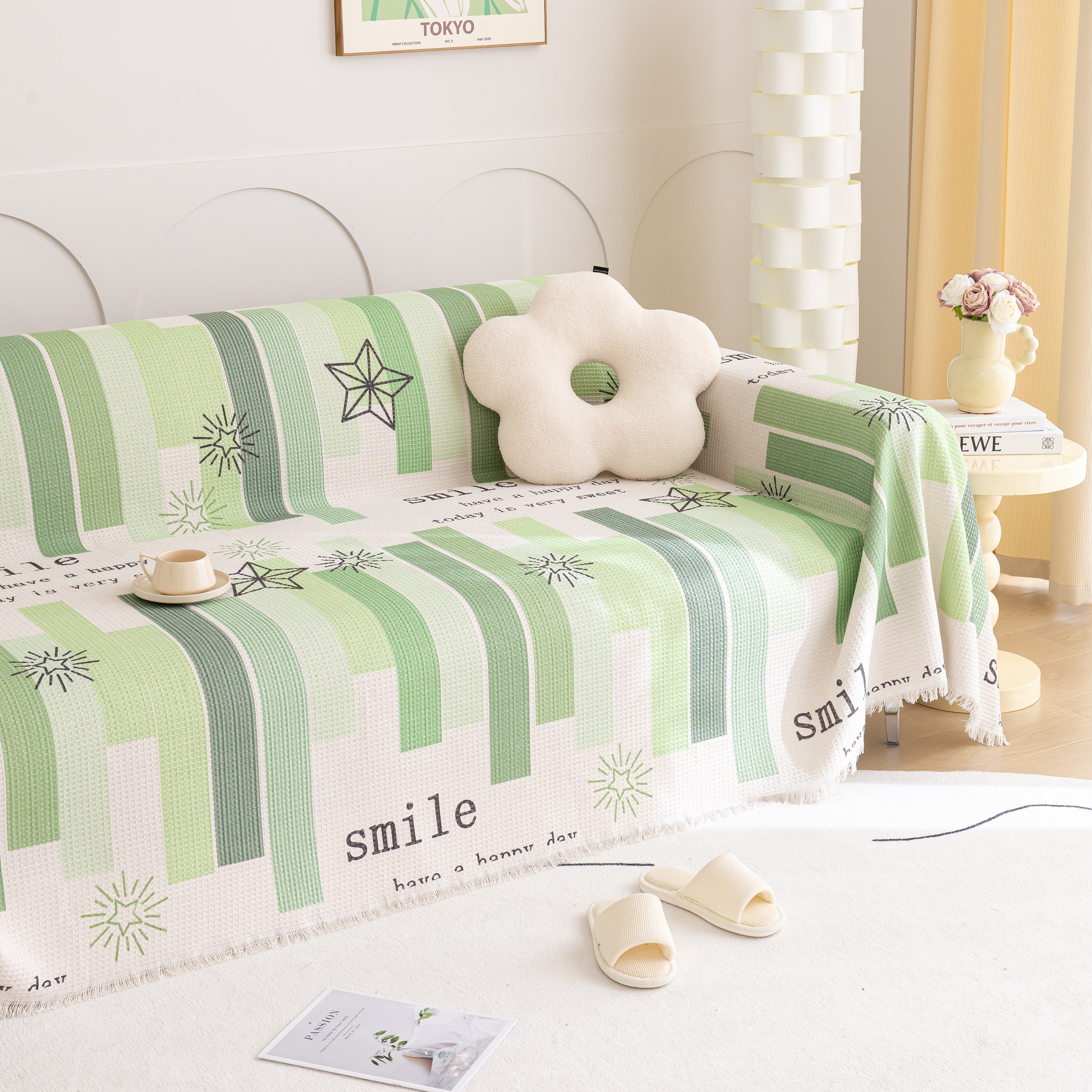 Chenille Sofa Cover Throw, Smile Couch Cover Blanket Throws for Couches, Soft Sofa Towel