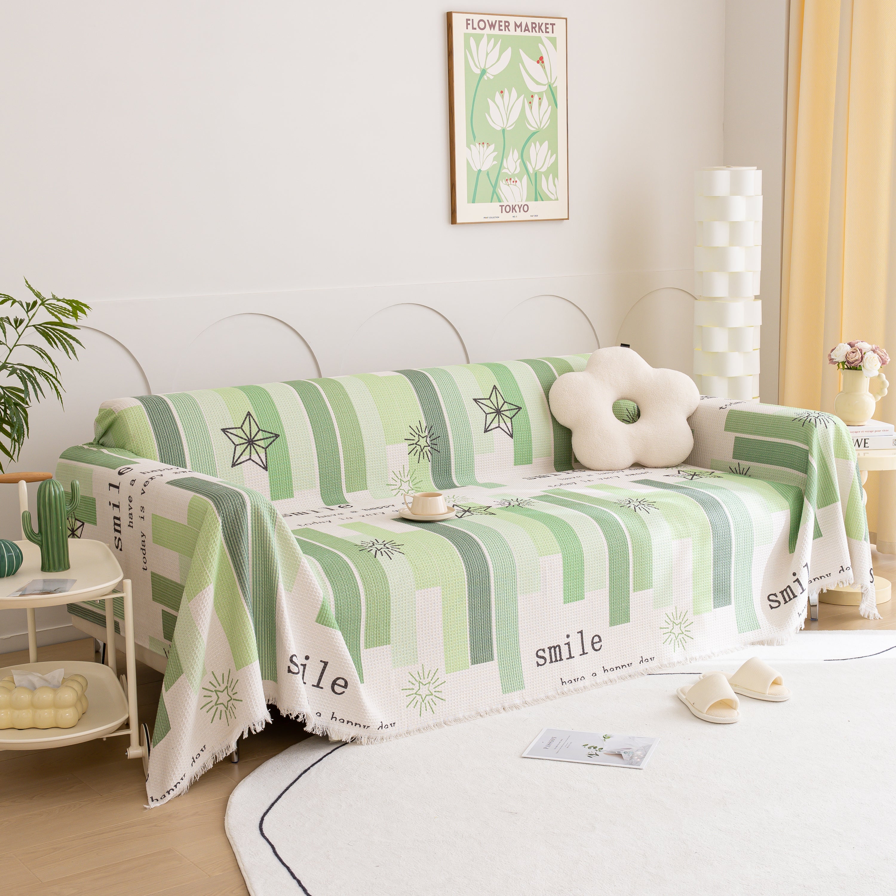 Chenille Sofa Cover Throw, Smile Couch Cover Blanket Throws for Couches, Soft Sofa Towel