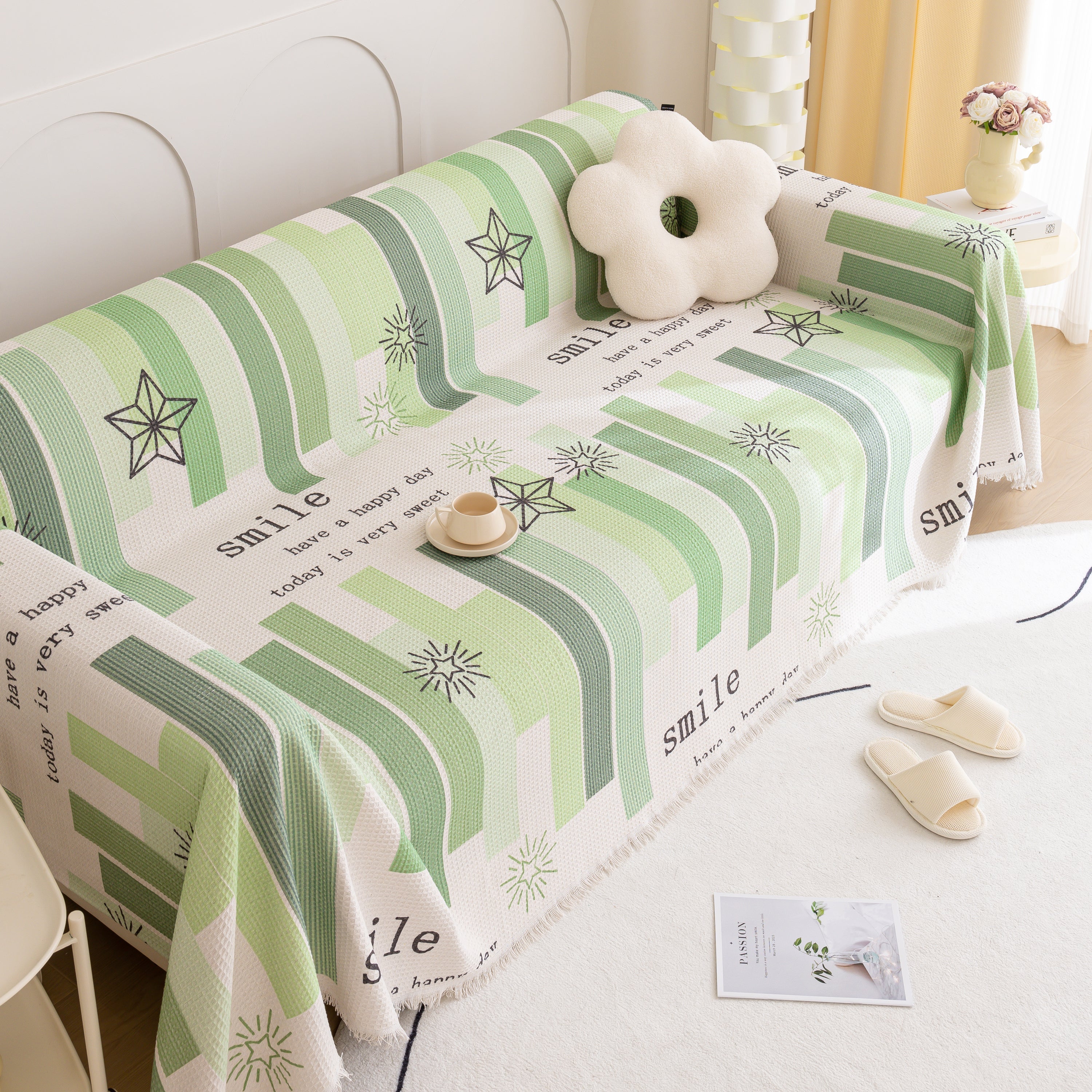 Chenille Sofa Cover Throw, Smile Couch Cover Blanket Throws for Couches, Soft Sofa Towel