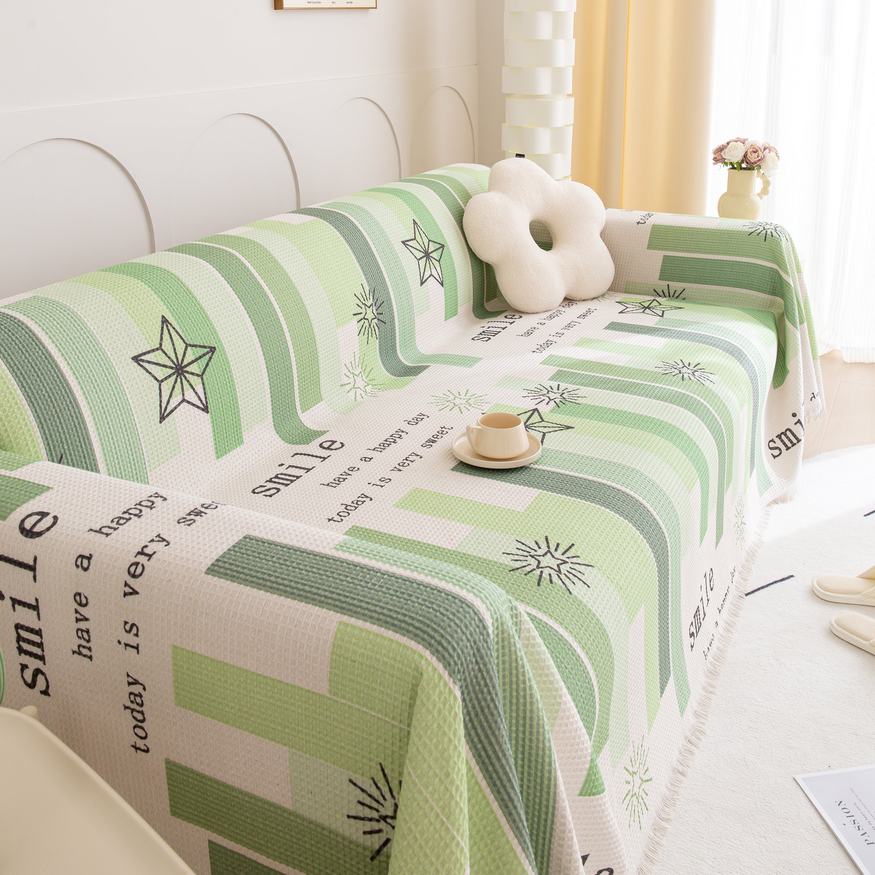 Chenille Sofa Cover Throw, Smile Couch Cover Blanket Throws for Couches, Soft Sofa Towel