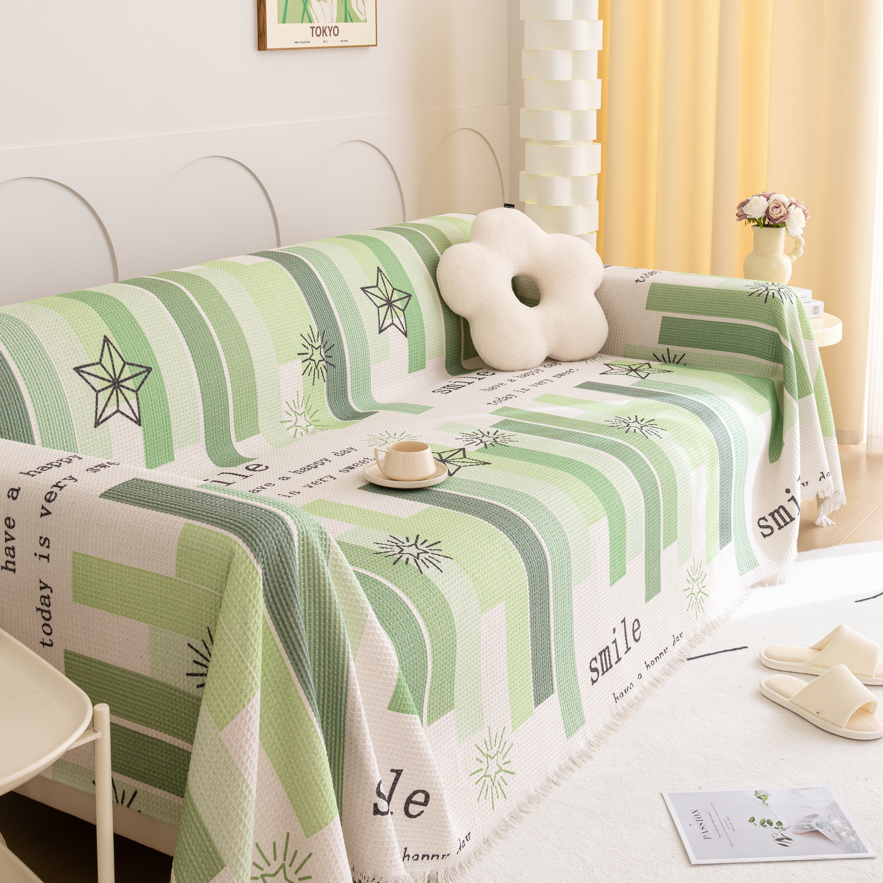 Chenille Sofa Cover Throw, Smile Couch Cover Blanket Throws for Couches, Soft Sofa Towel