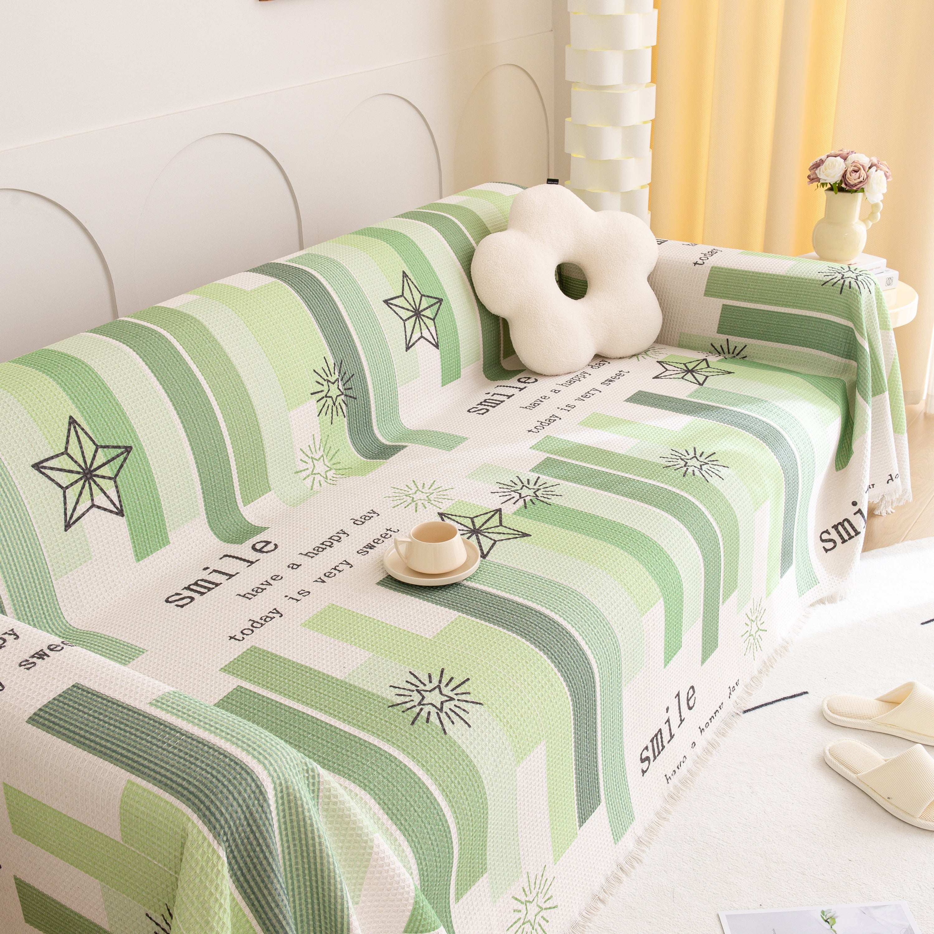 Chenille Sofa Cover Throw, Smile Couch Cover Blanket Throws for Couches, Soft Sofa Towel