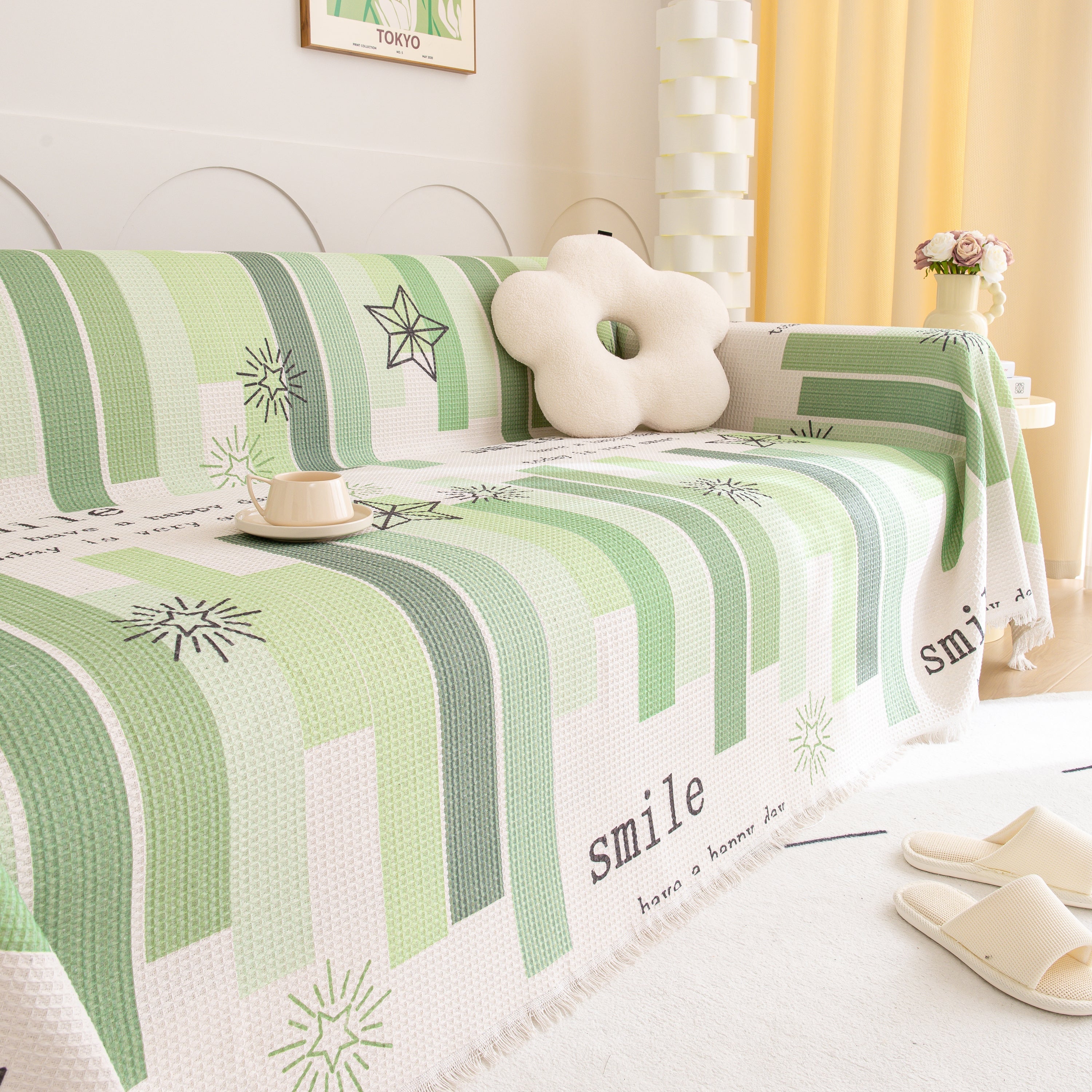 Chenille Sofa Cover Throw, Smile Couch Cover Blanket Throws for Couches, Soft Sofa Towel