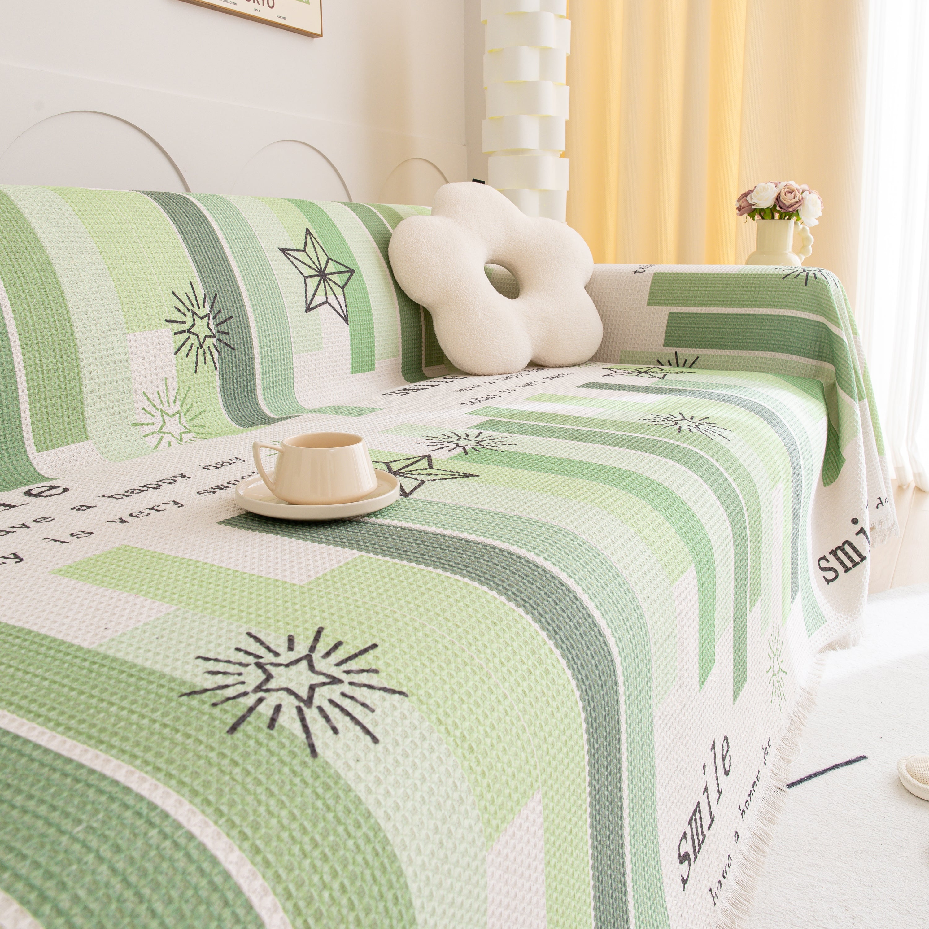 Chenille Sofa Cover Throw, Smile Couch Cover Blanket Throws for Couches, Soft Sofa Towel