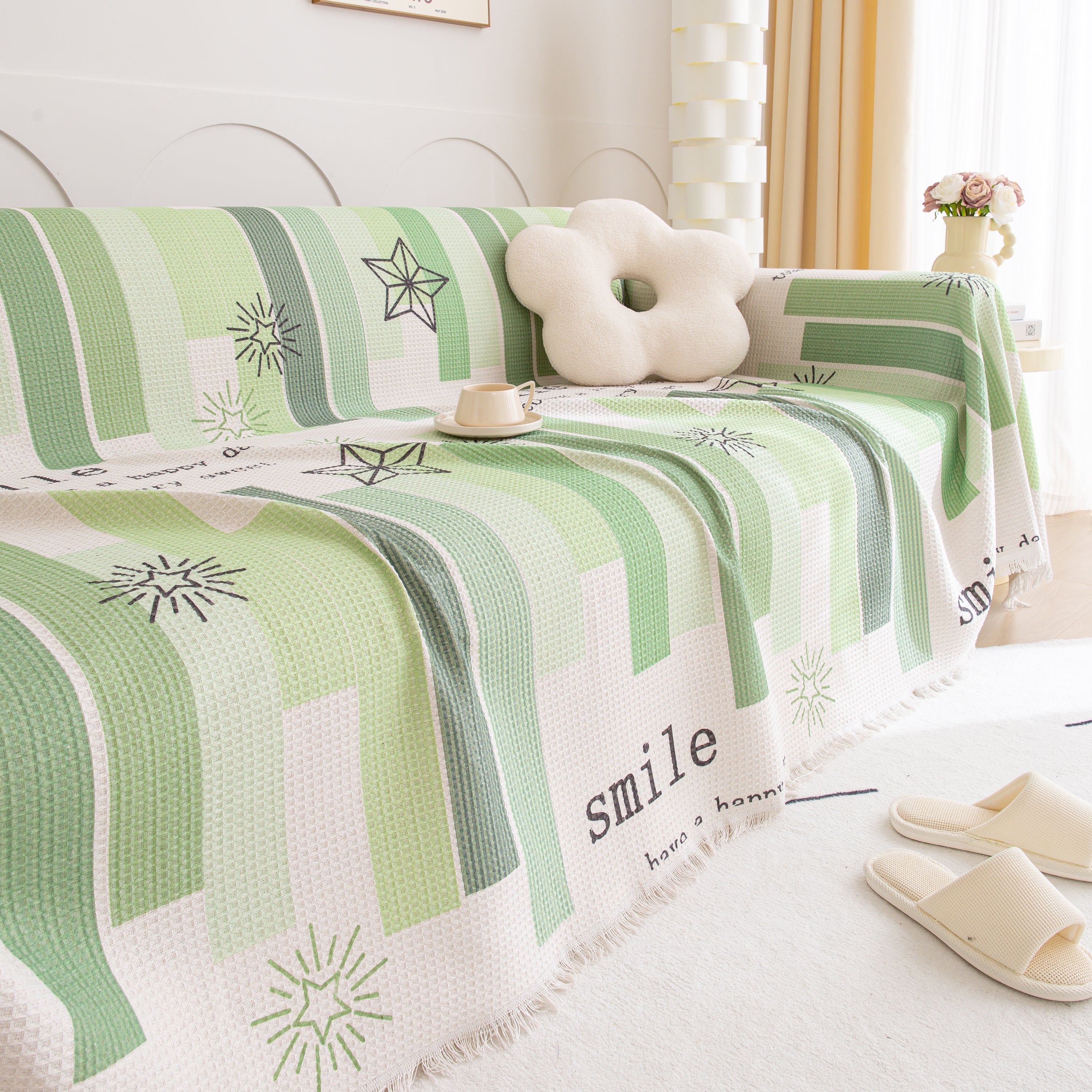 Chenille Sofa Cover Throw, Smile Couch Cover Blanket Throws for Couches, Soft Sofa Towel