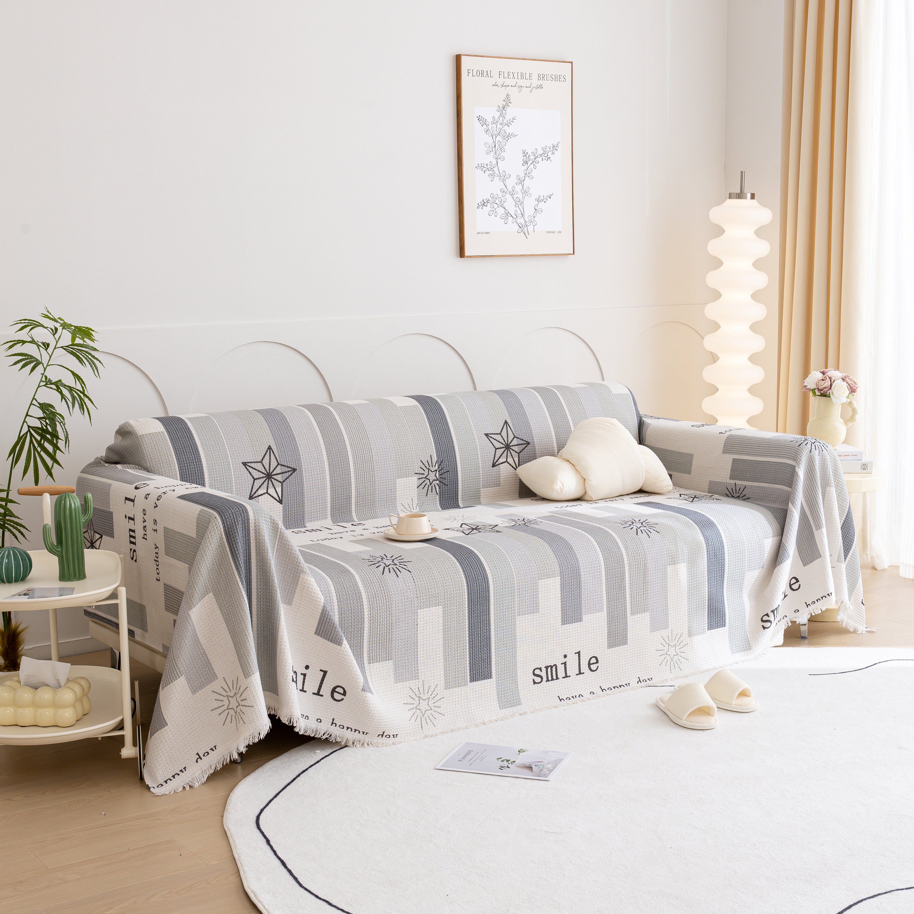 Chenille Sofa Cover Throw, Smile Couch Cover Blanket Throws for Couches, Soft Sofa Towel