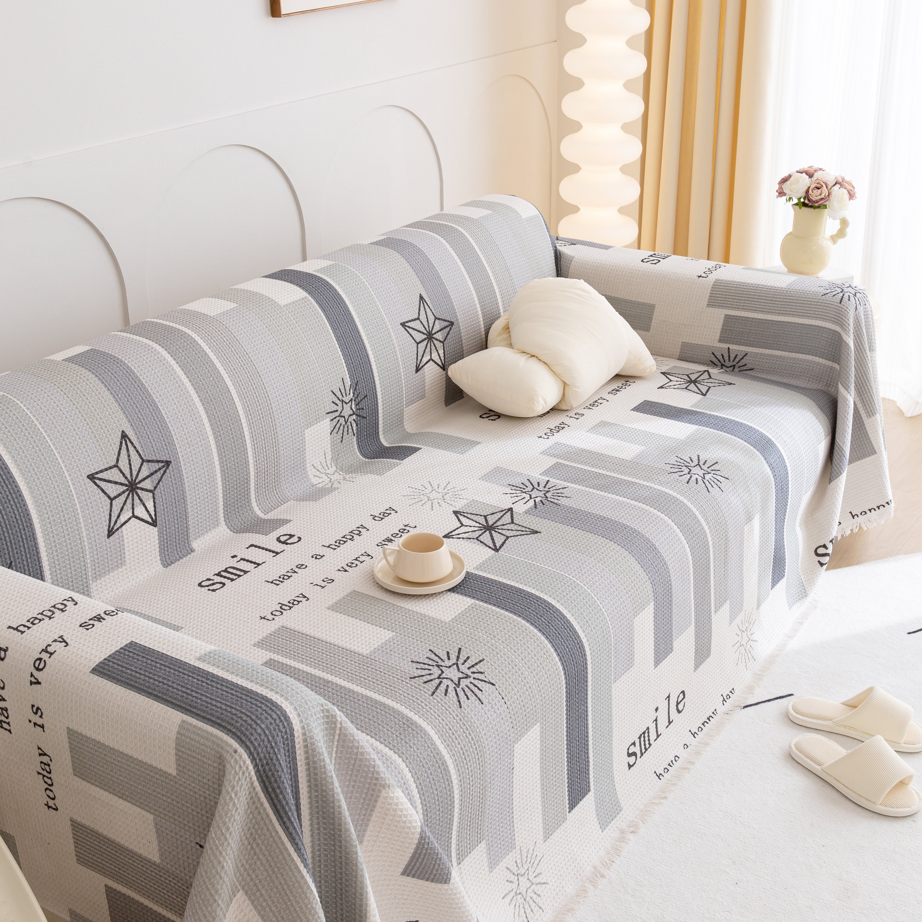 Chenille Sofa Cover Throw, Smile Couch Cover Blanket Throws for Couches, Soft Sofa Towel