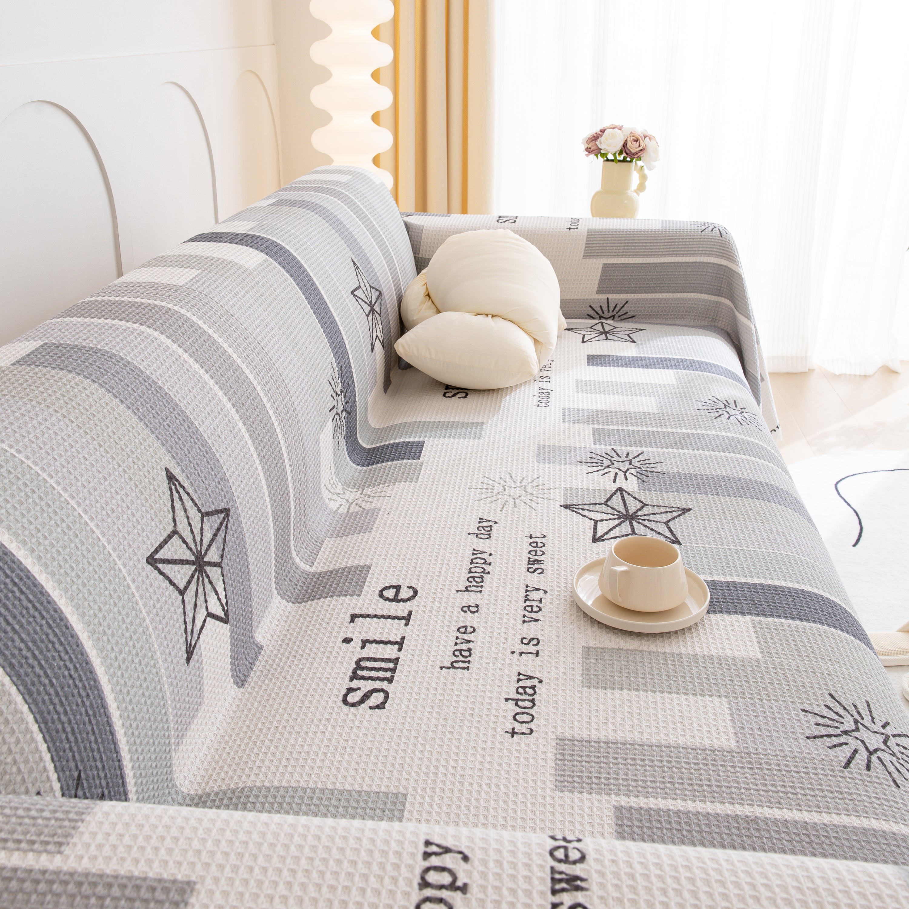 Chenille Sofa Cover Throw, Smile Couch Cover Blanket Throws for Couches, Soft Sofa Towel