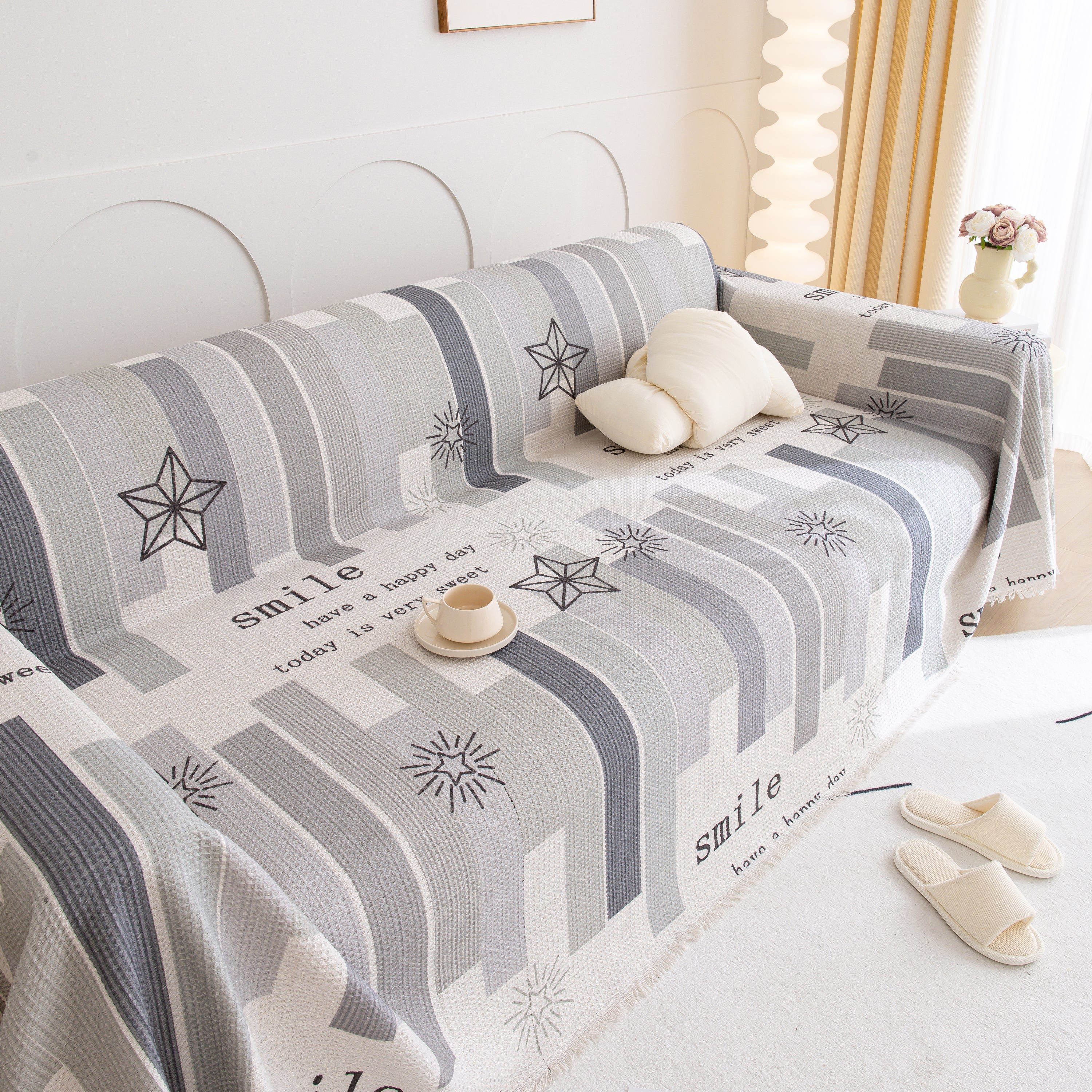 Chenille Sofa Cover Throw, Smile Couch Cover Blanket Throws for Couches, Soft Sofa Towel