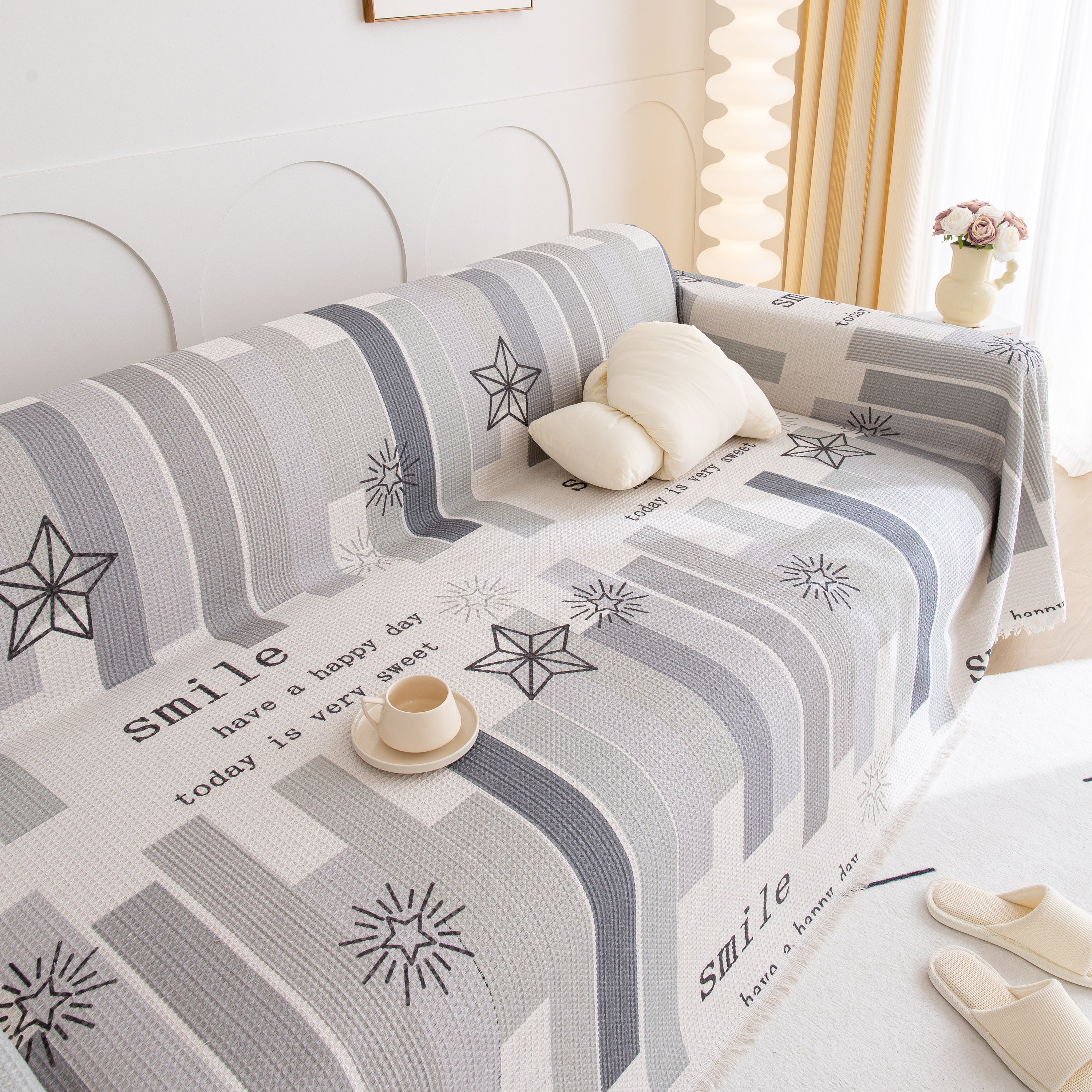 Chenille Sofa Cover Throw, Smile Couch Cover Blanket Throws for Couches, Soft Sofa Towel