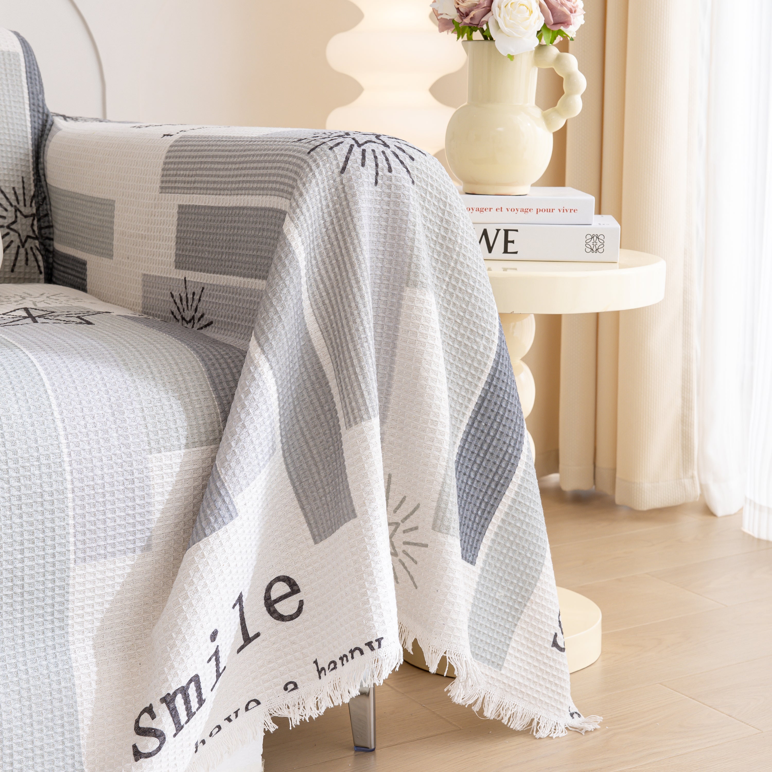 Chenille Sofa Cover Throw, Smile Couch Cover Blanket Throws for Couches, Soft Sofa Towel