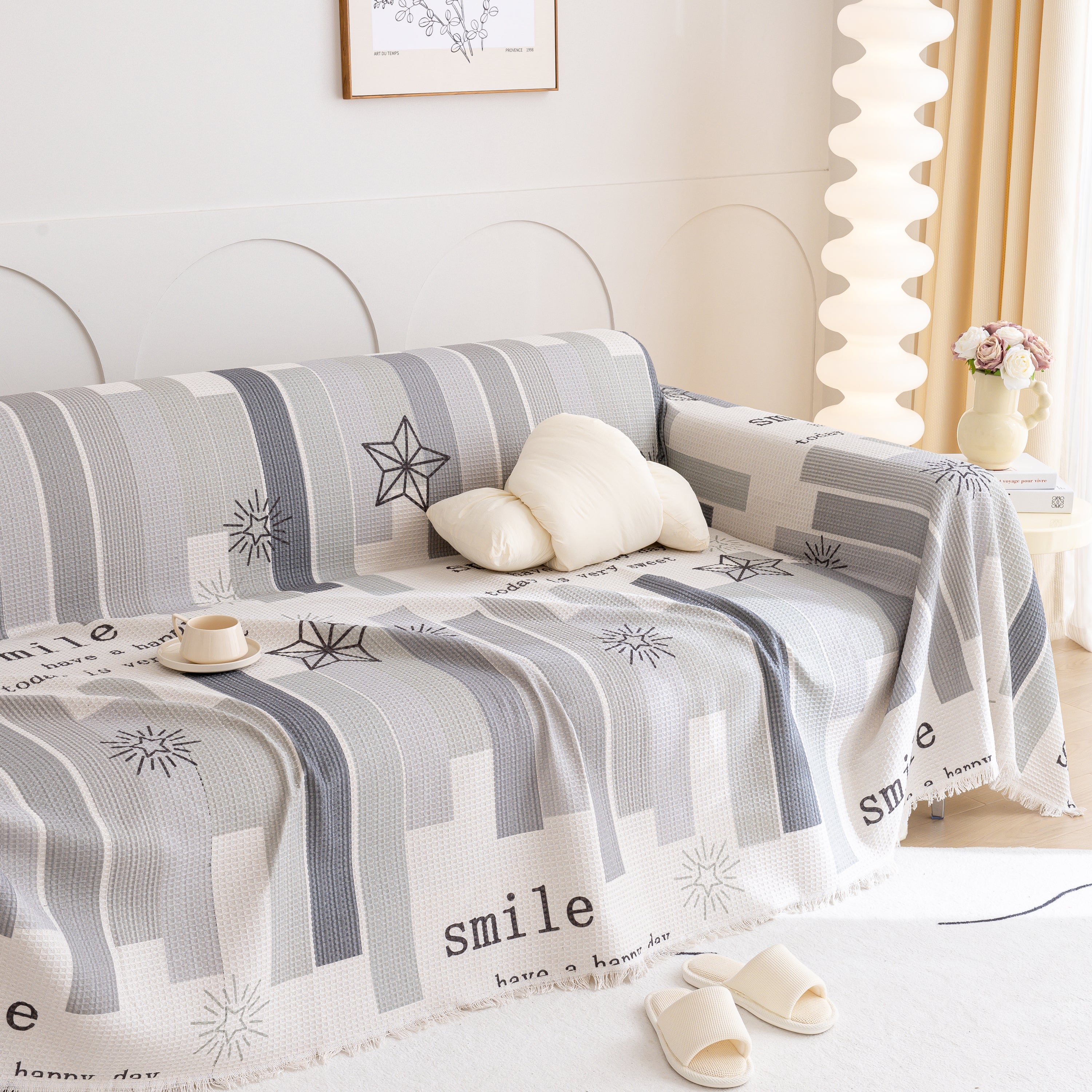 Chenille Sofa Cover Throw, Smile Couch Cover Blanket Throws for Couches, Soft Sofa Towel