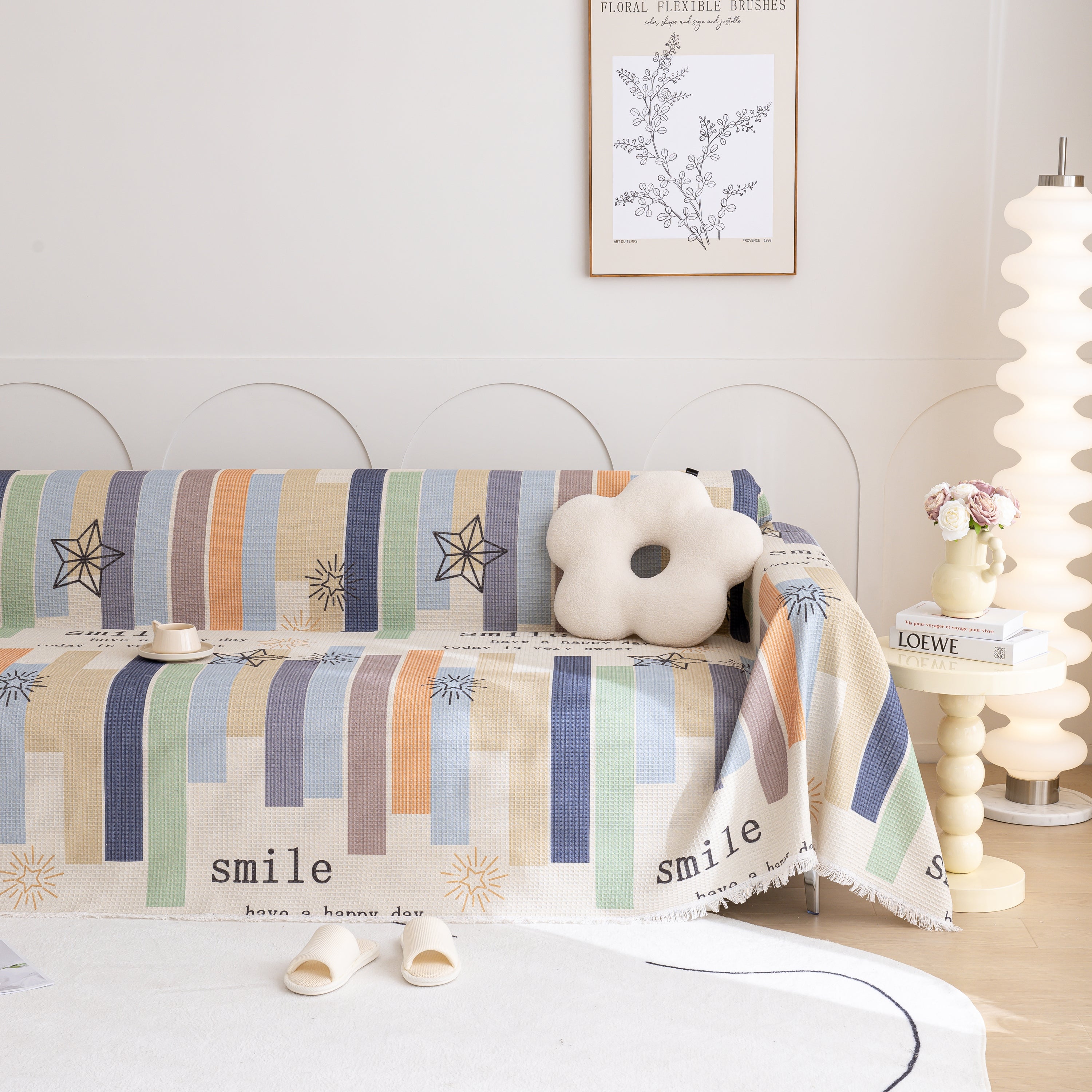 Chenille Sofa Cover Throw, Smile Couch Cover Blanket Throws for Couches, Soft Sofa Towel