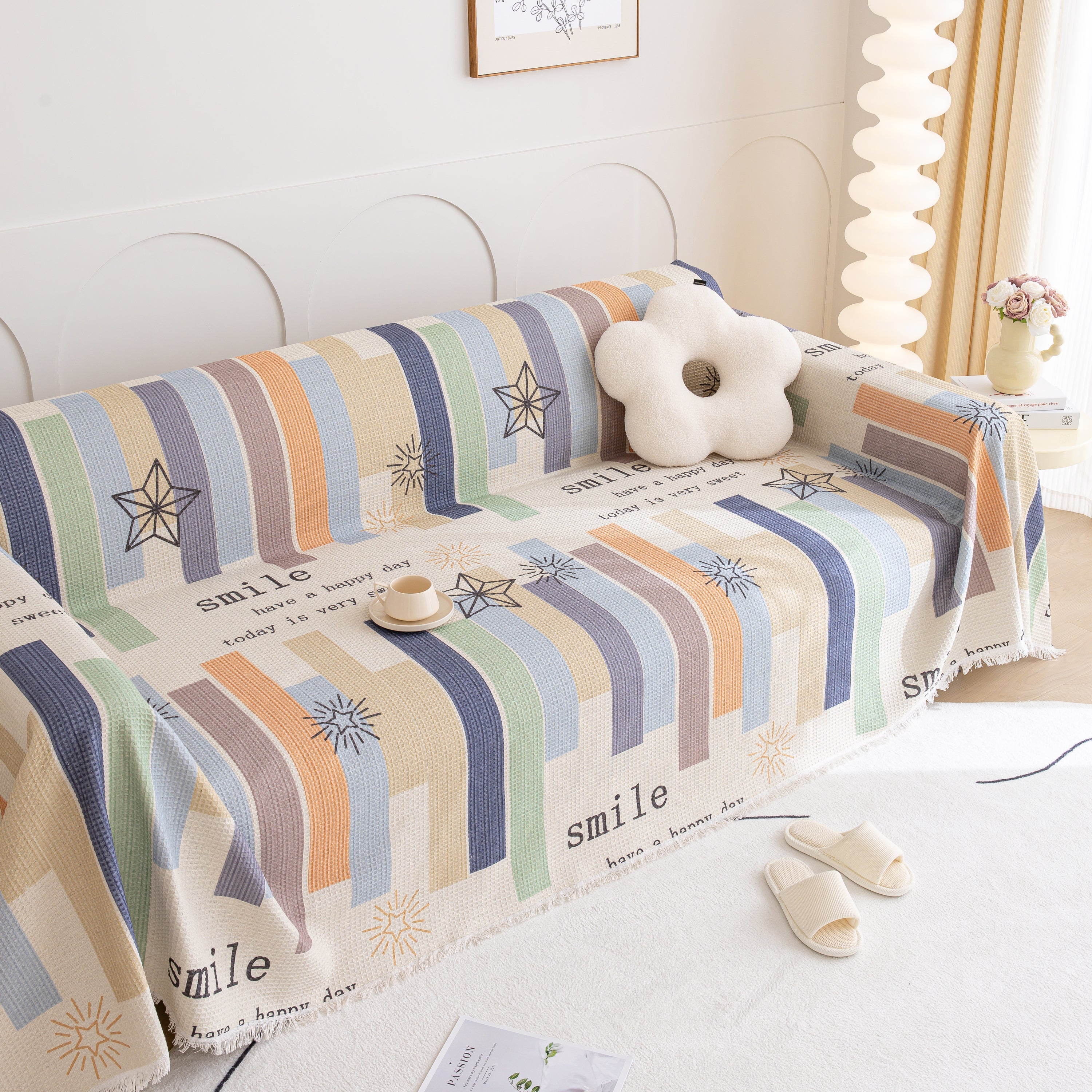 Chenille Sofa Cover Throw, Smile Couch Cover Blanket Throws for Couches, Soft Sofa Towel