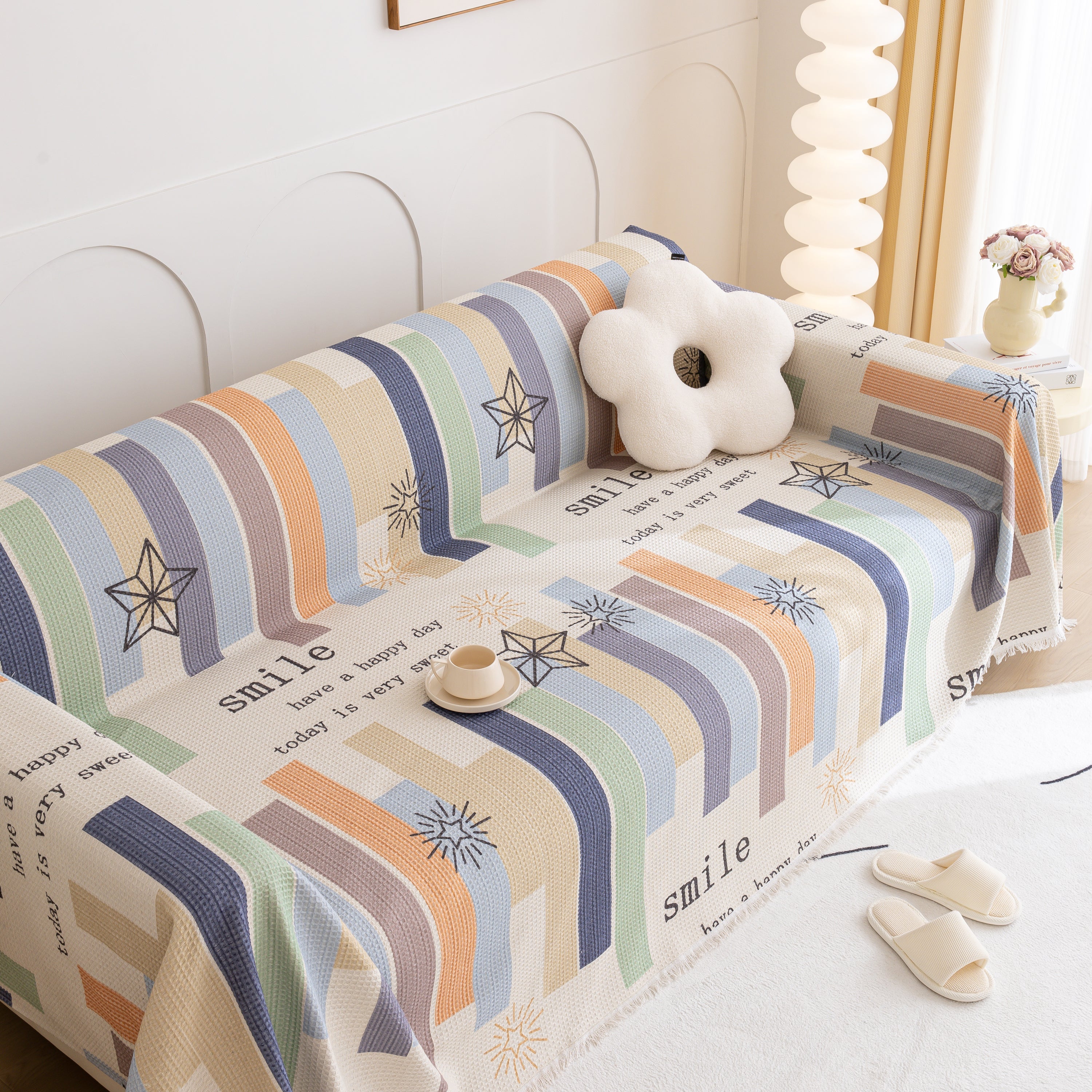 Chenille Sofa Cover Throw, Smile Couch Cover Blanket Throws for Couches, Soft Sofa Towel