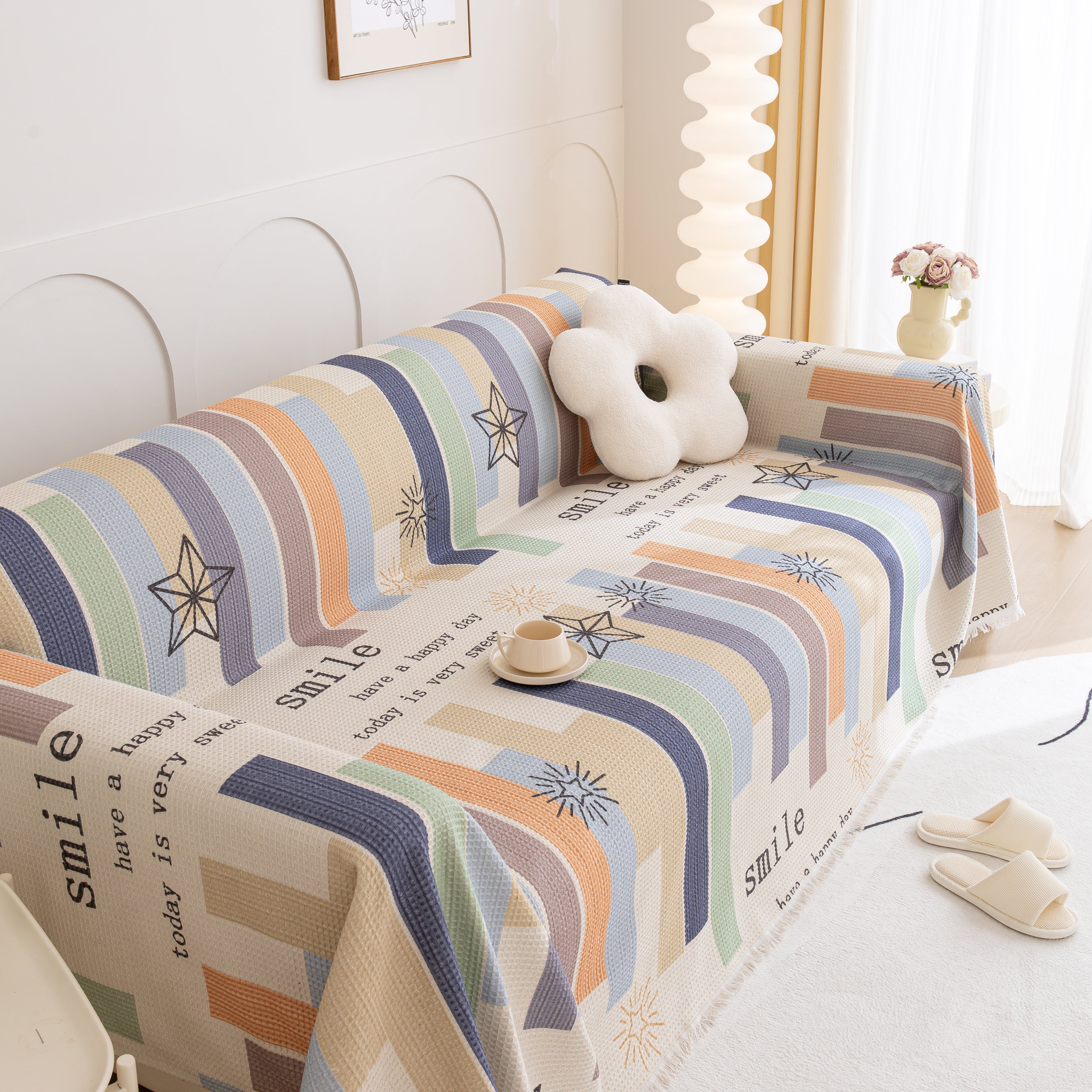 Chenille Sofa Cover Throw, Smile Couch Cover Blanket Throws for Couches, Soft Sofa Towel